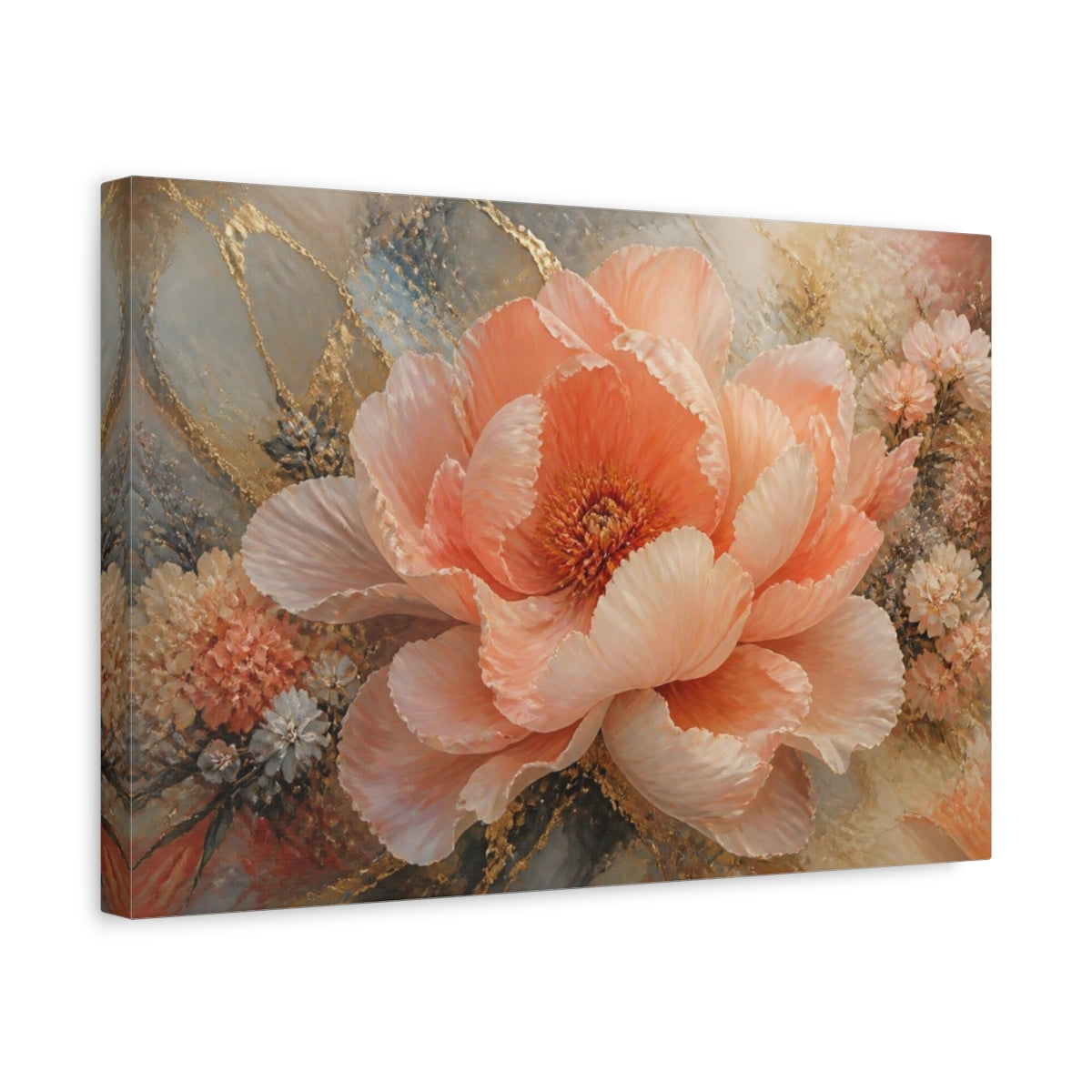 Side Mockup 4. Peony Floral Bloom shown as canvas print