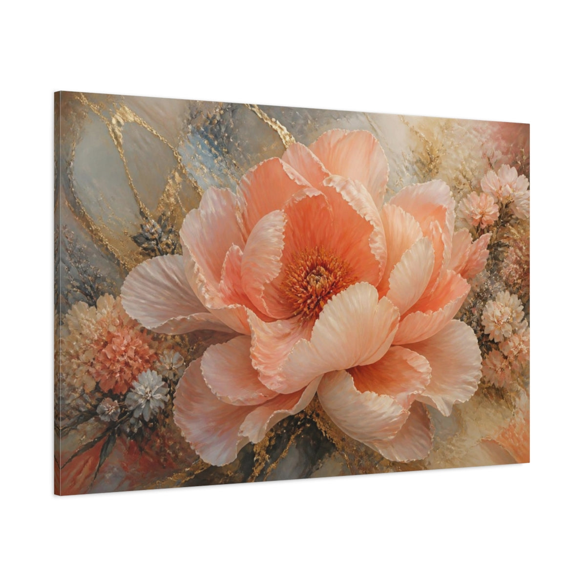 Side Mockup 1. Peony Floral Bloom shown as canvas print