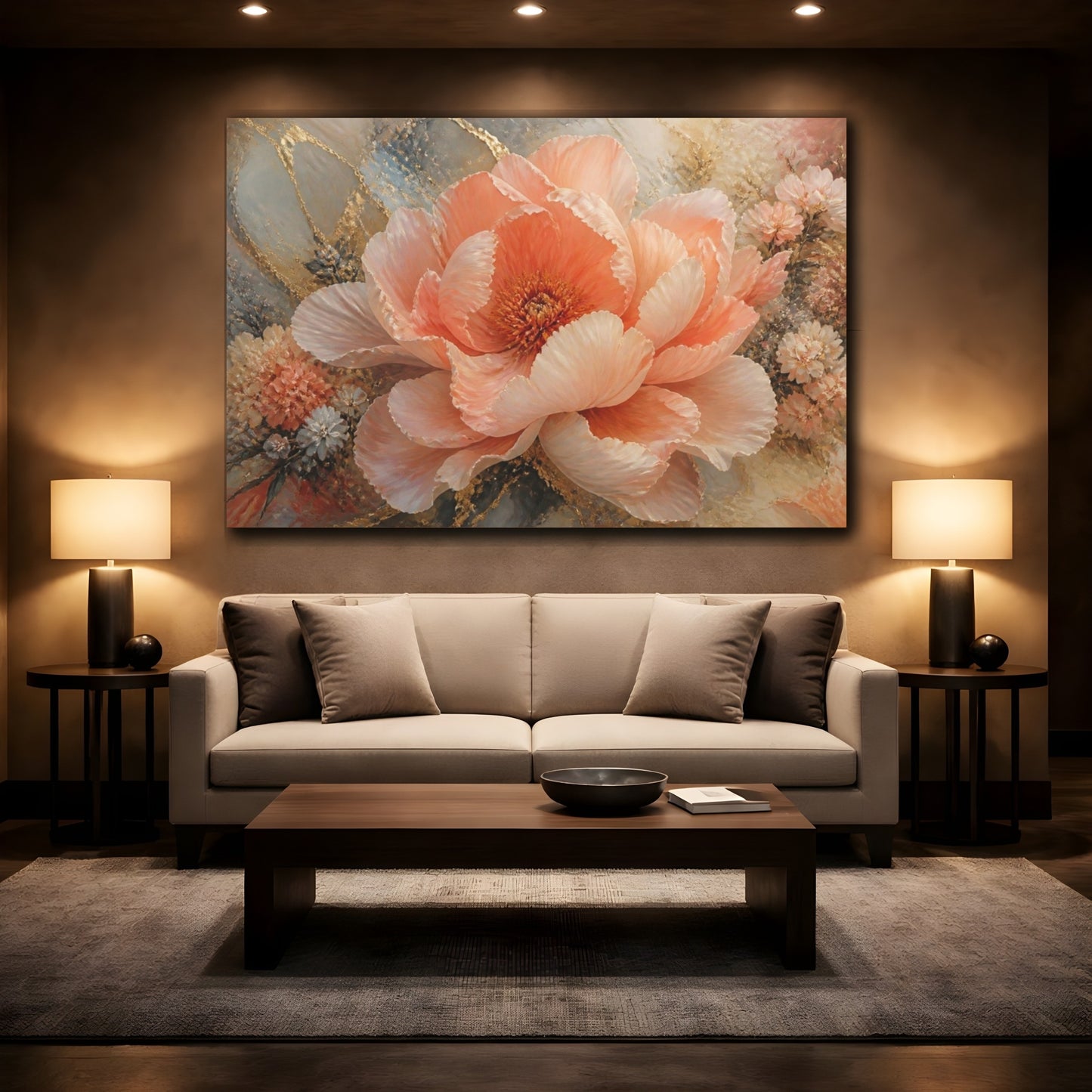 Mockup 2. Peony Floral Bloom shown as canvas print