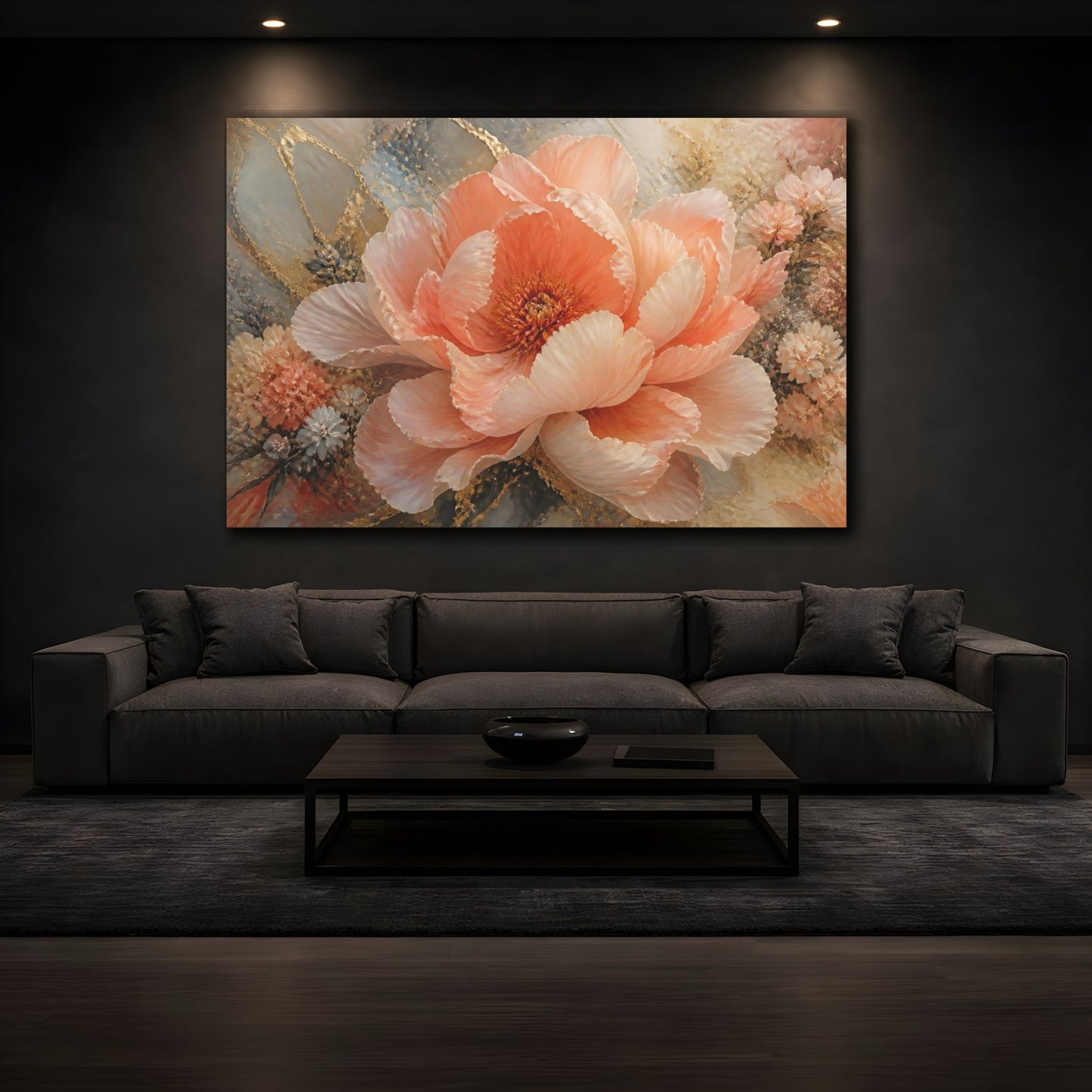 Mockup 3. Peony Floral Bloom shown as canvas print