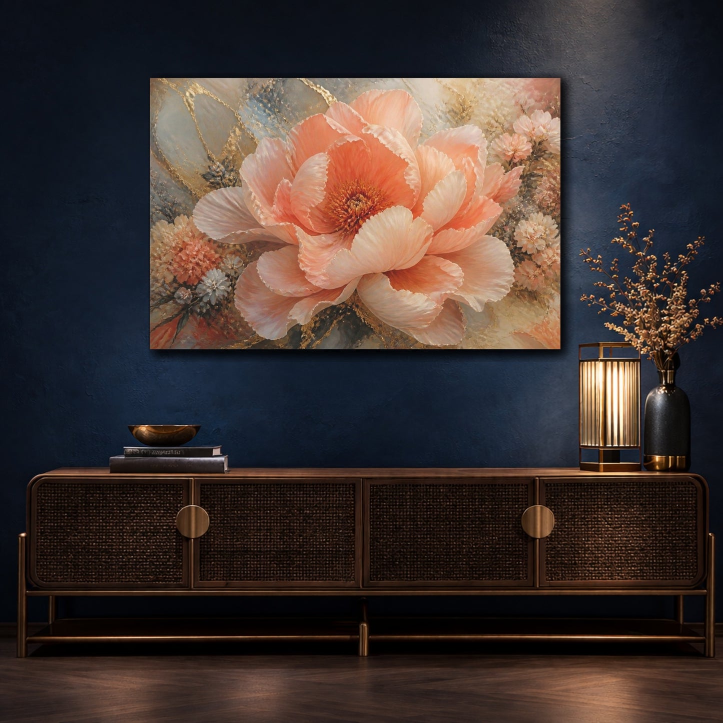 Mockup 4. Peony Floral Bloom shown as canvas print