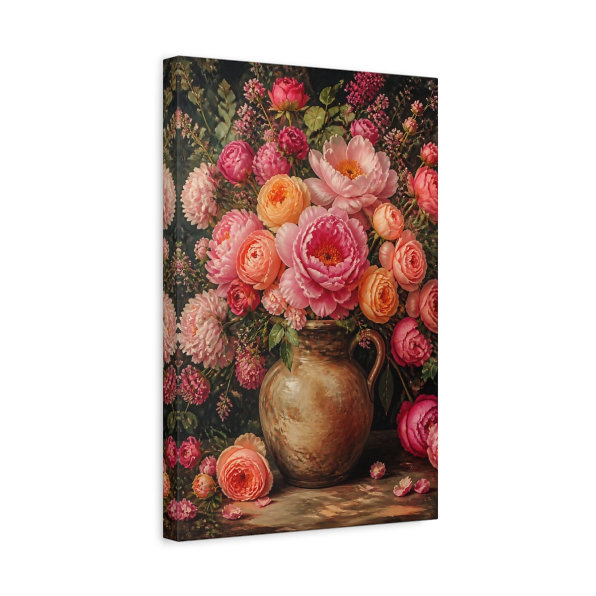 Side Mockup 4. Peony Flowers In Earthen Jug shown as canvas print