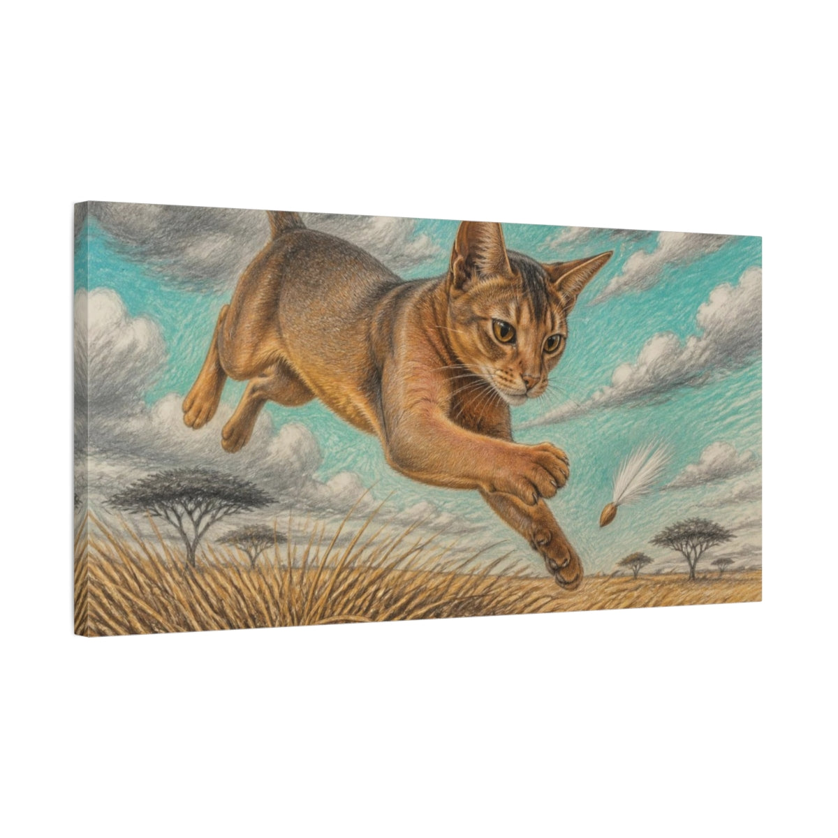 Side Mockup 1. Pet Abyssinian Leaping Cat shown as canvas print