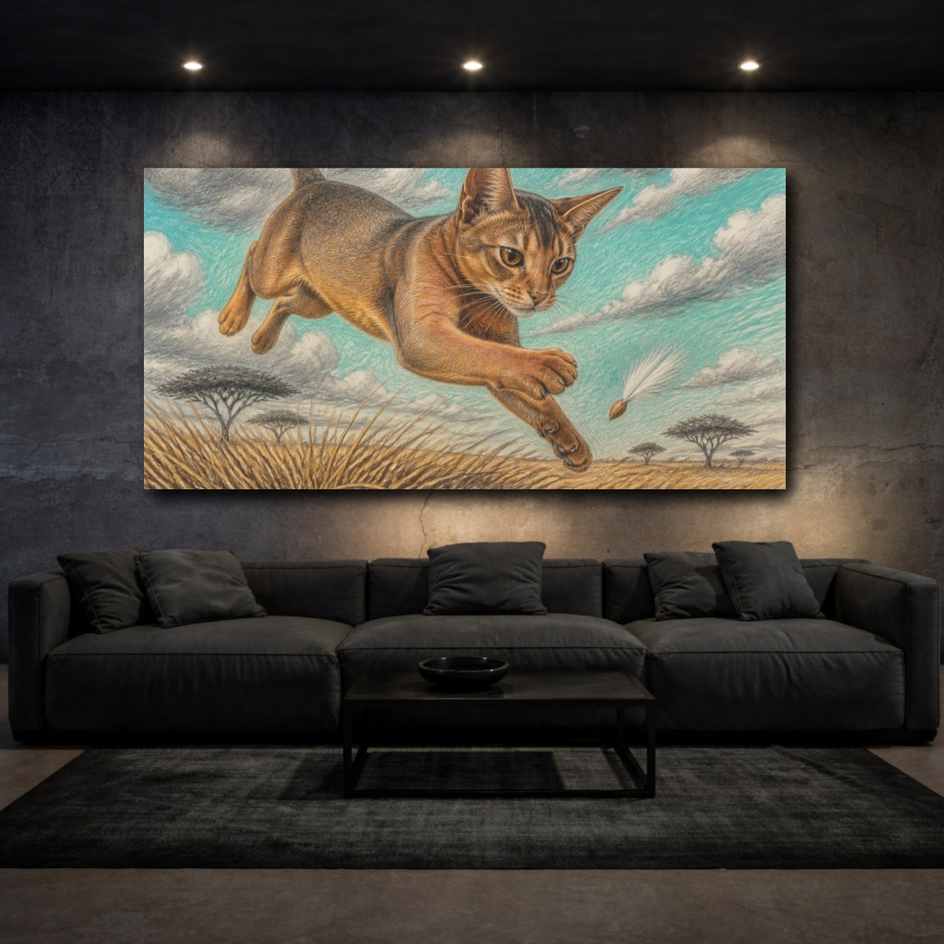 Mockup 3. Pet Abyssinian Leaping Cat shown as canvas print
