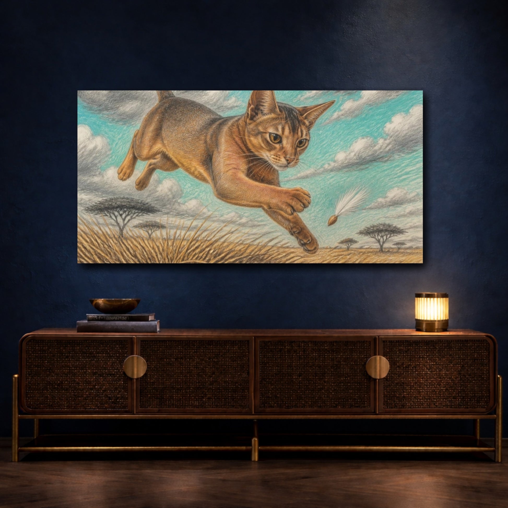 Mockup 4. Pet Abyssinian Leaping Cat shown as canvas print