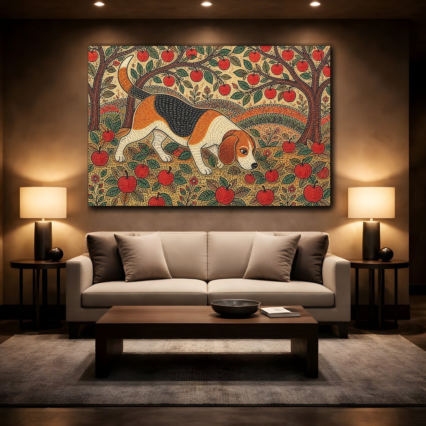 Mockup 2. Pet Beagle In Orchard shown as canvas print