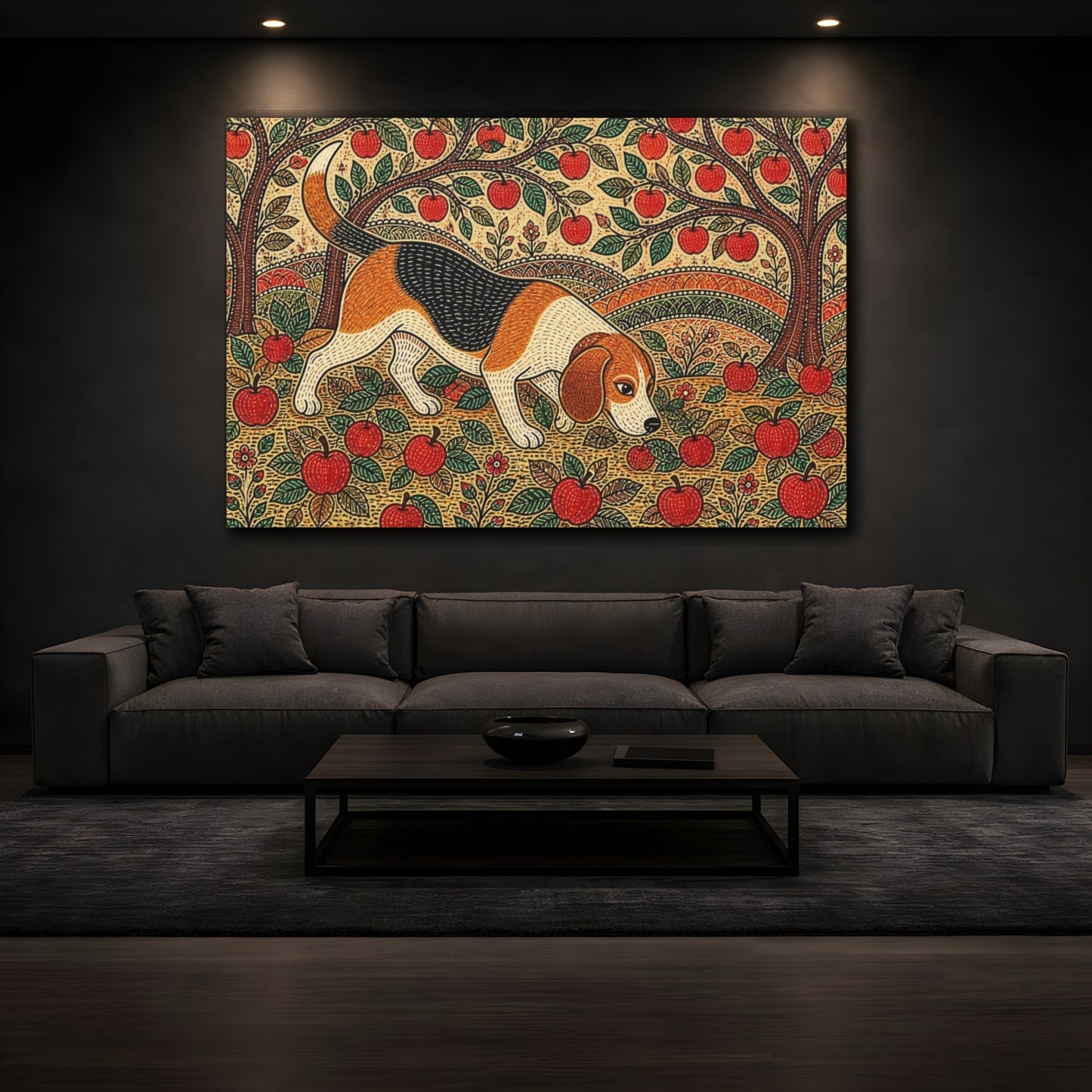 Mockup 3. Pet Beagle In Orchard shown as canvas print