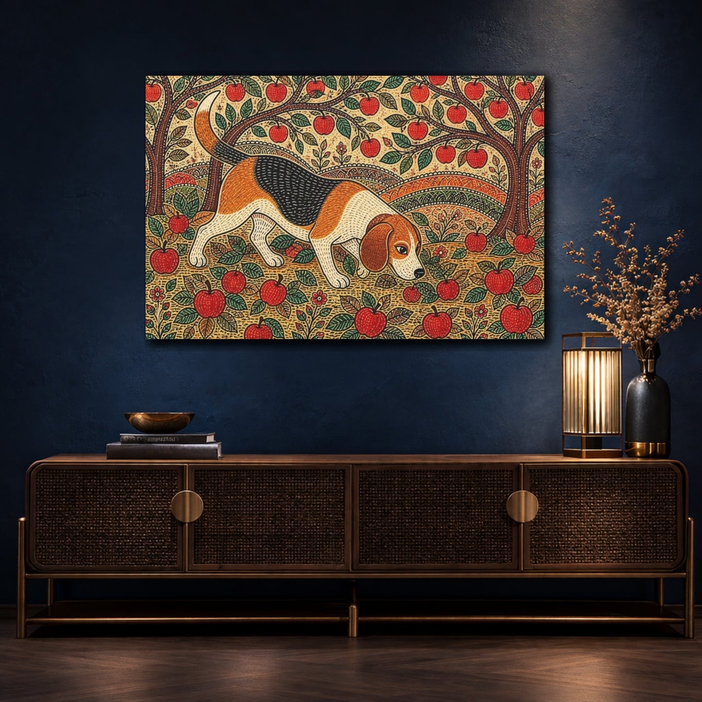 Mockup 4. Pet Beagle In Orchard shown as canvas print