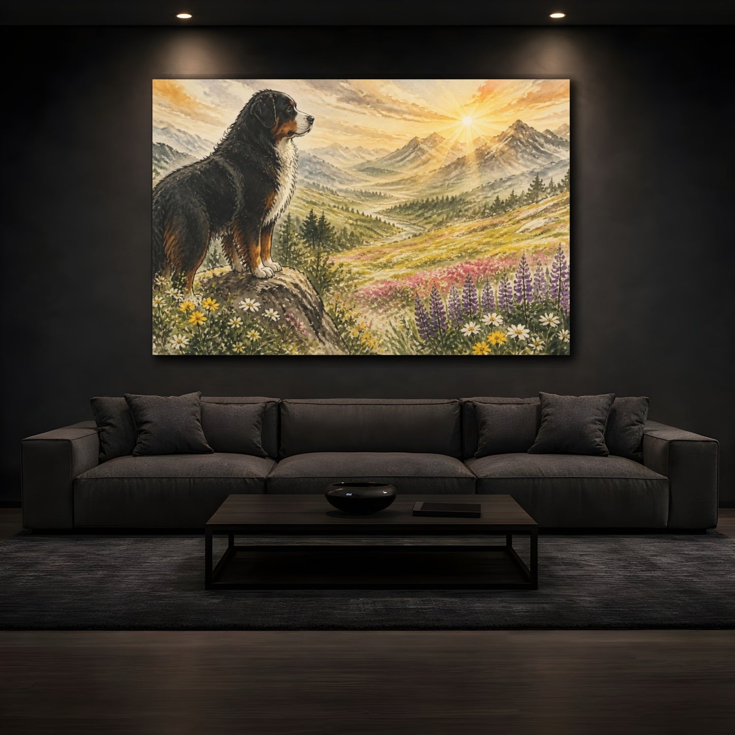 Mockup 3. Pet Bernese At Sunrise shown as canvas print