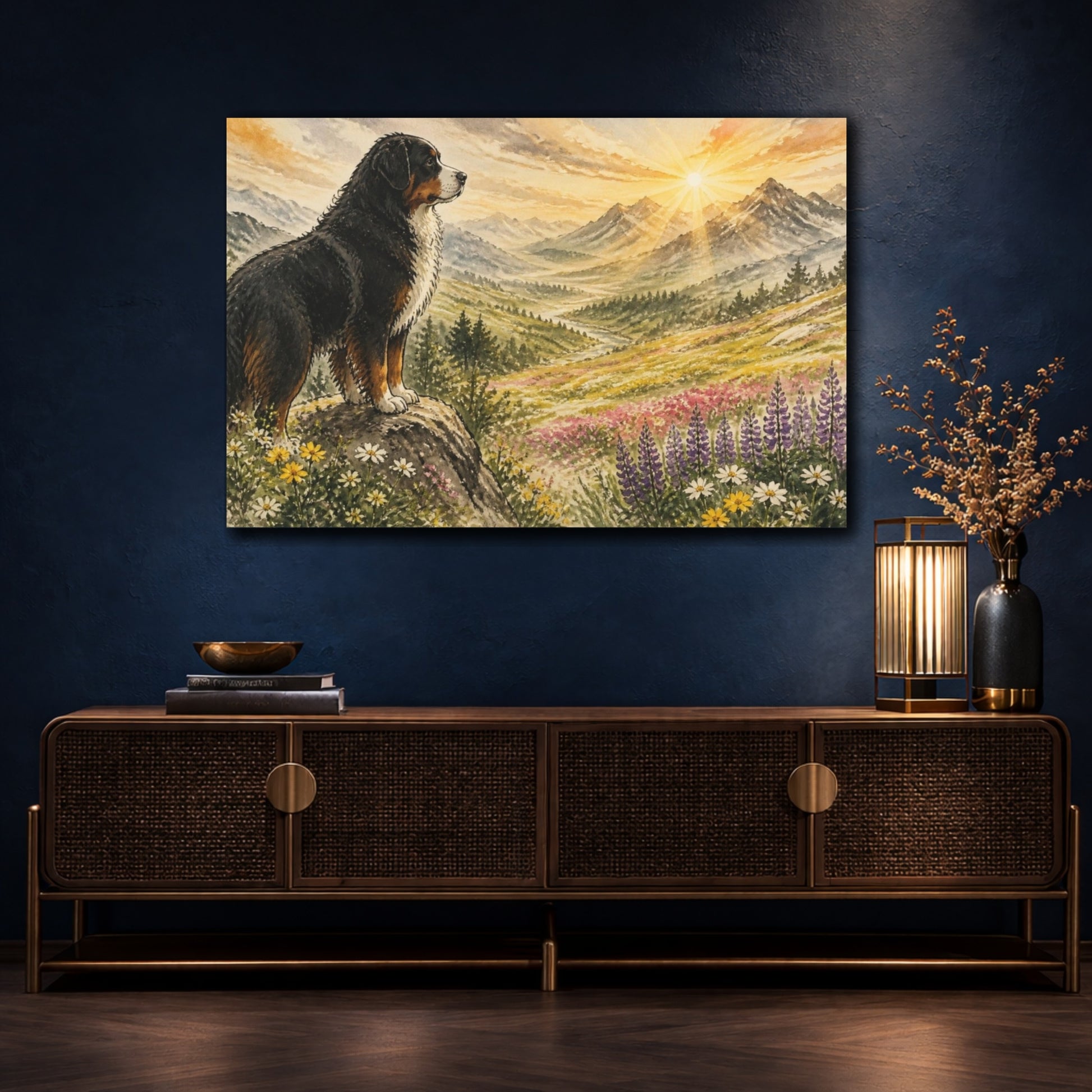 Mockup 4. Pet Bernese At Sunrise shown as canvas print