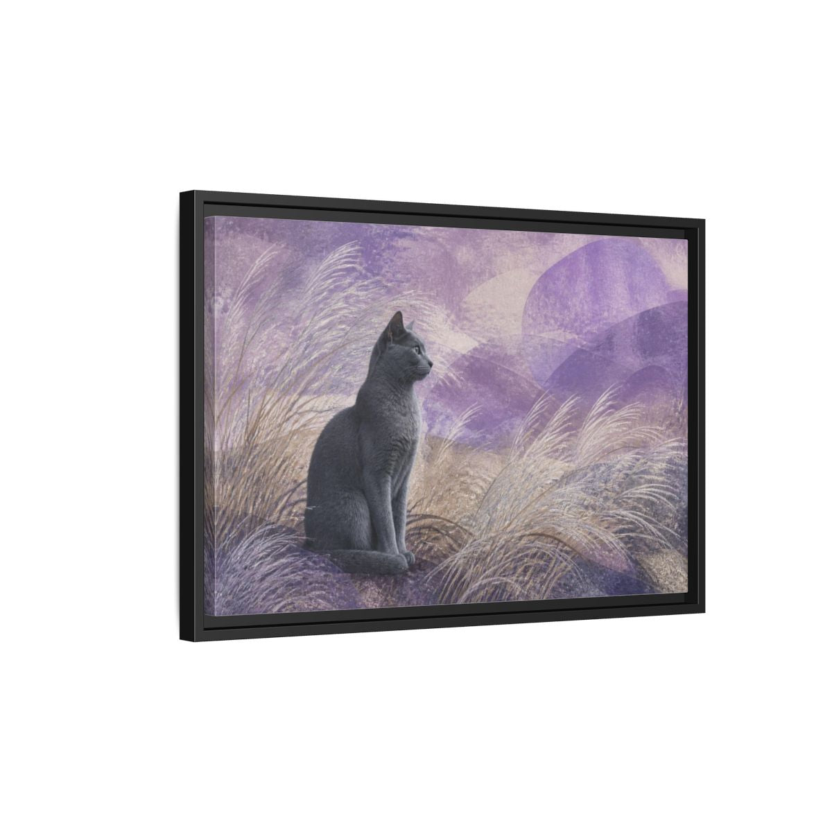 Side Mockup 3. Pet Cat In Lavender shown as framed canvas print