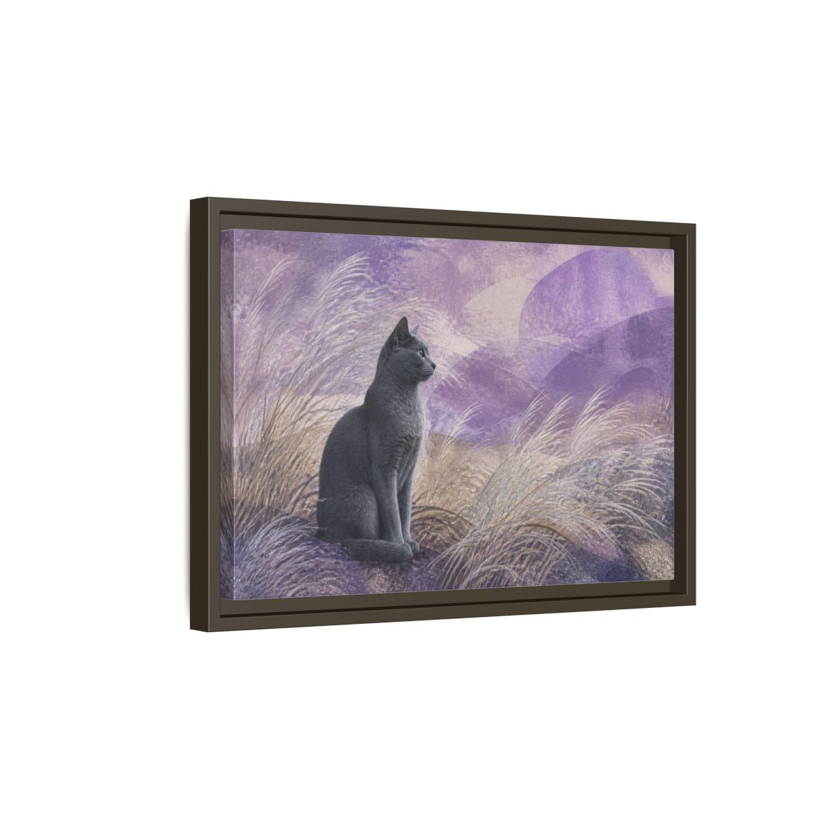 Side Mockup 5. Pet Cat In Lavender shown as framed canvas print