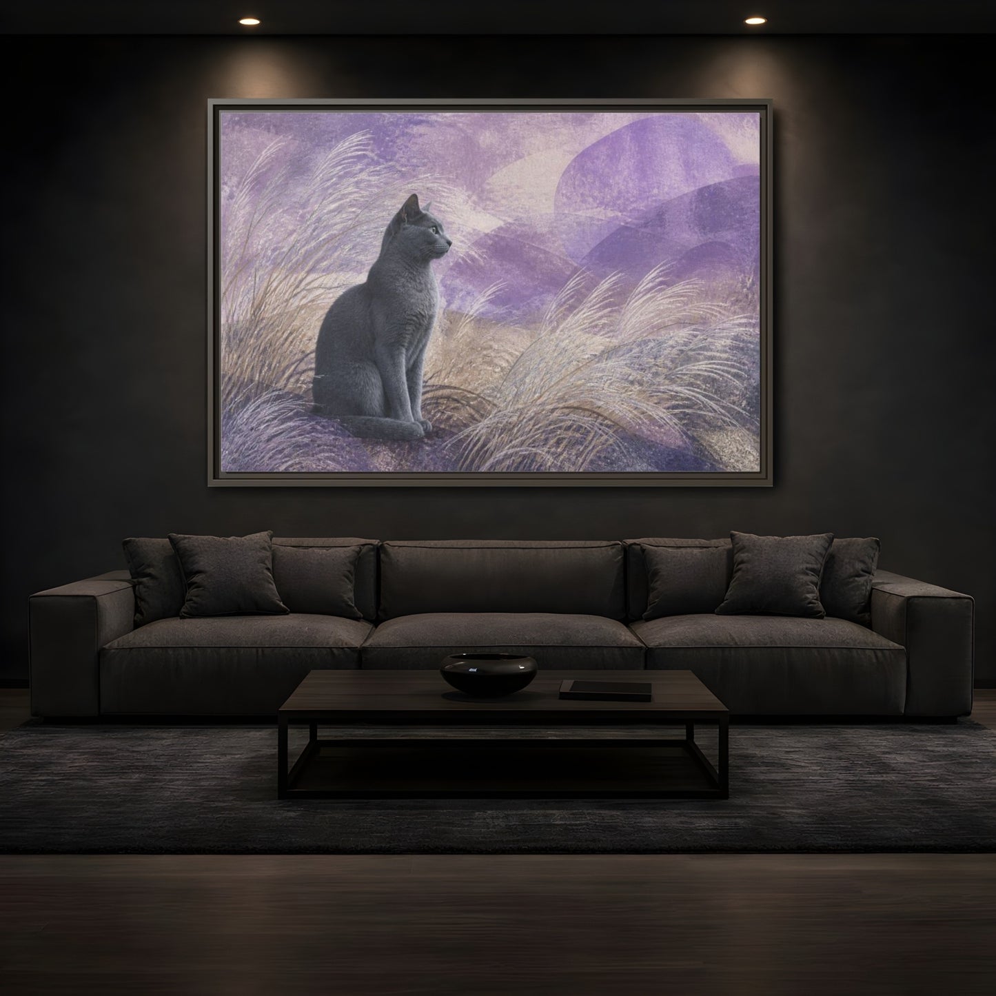 Mockup 3. Pet Cat In Lavender shown as framed canvas print