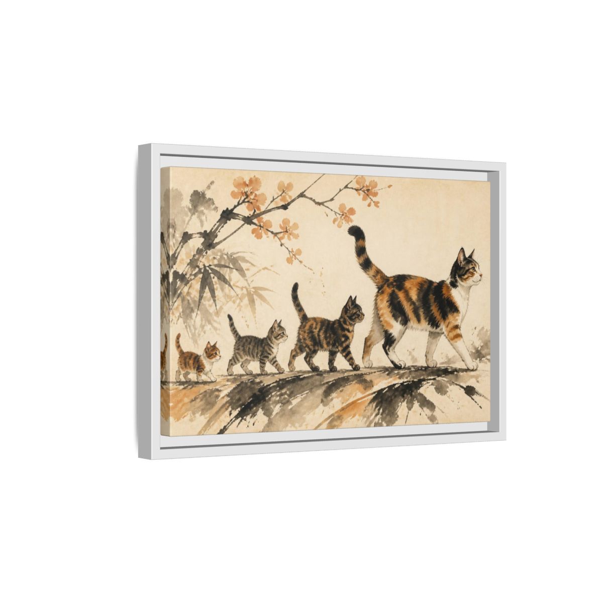 Side Mockup 4. Pet Cat Parade shown as framed canvas print