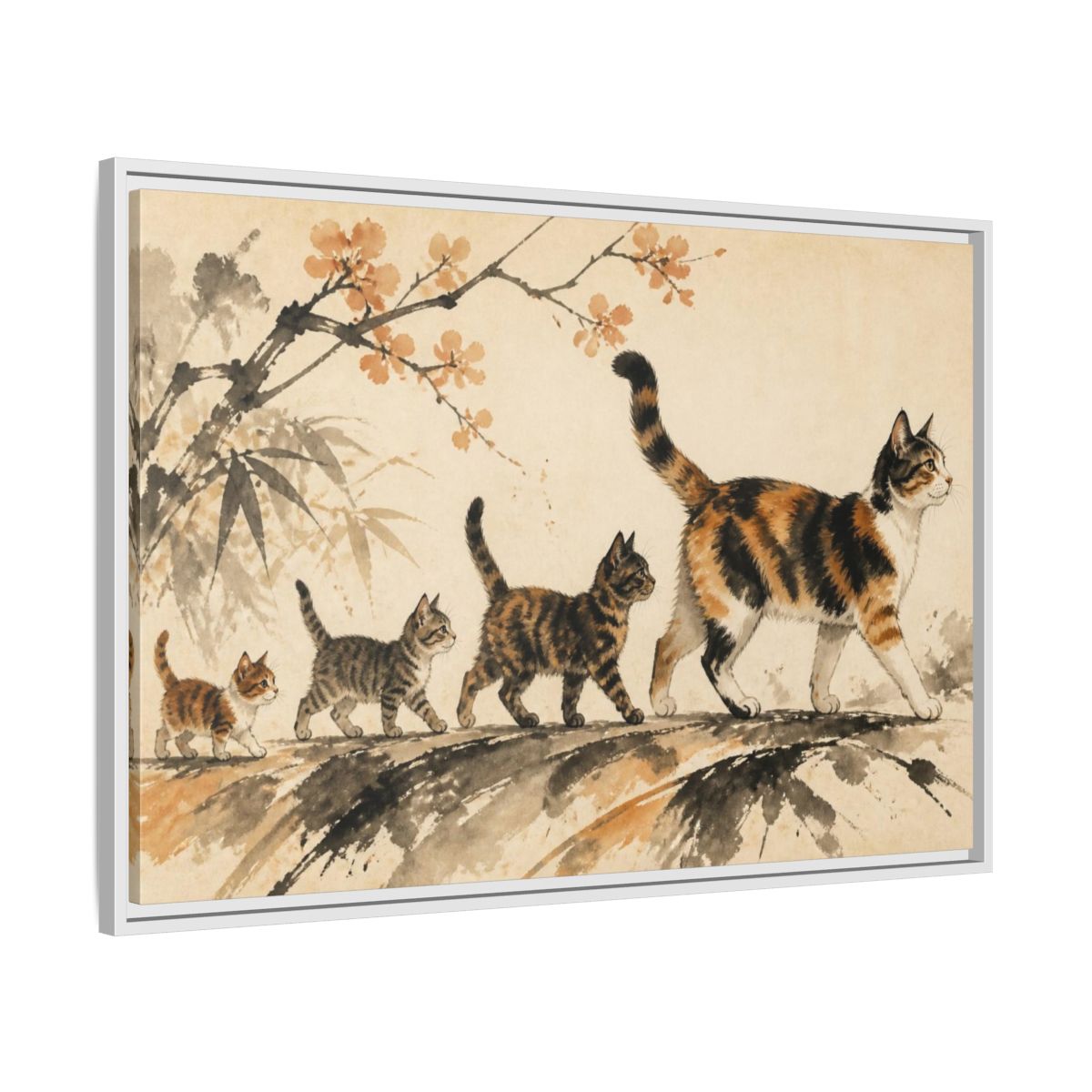 Side Mockup 9. Pet Cat Parade shown as framed canvas print