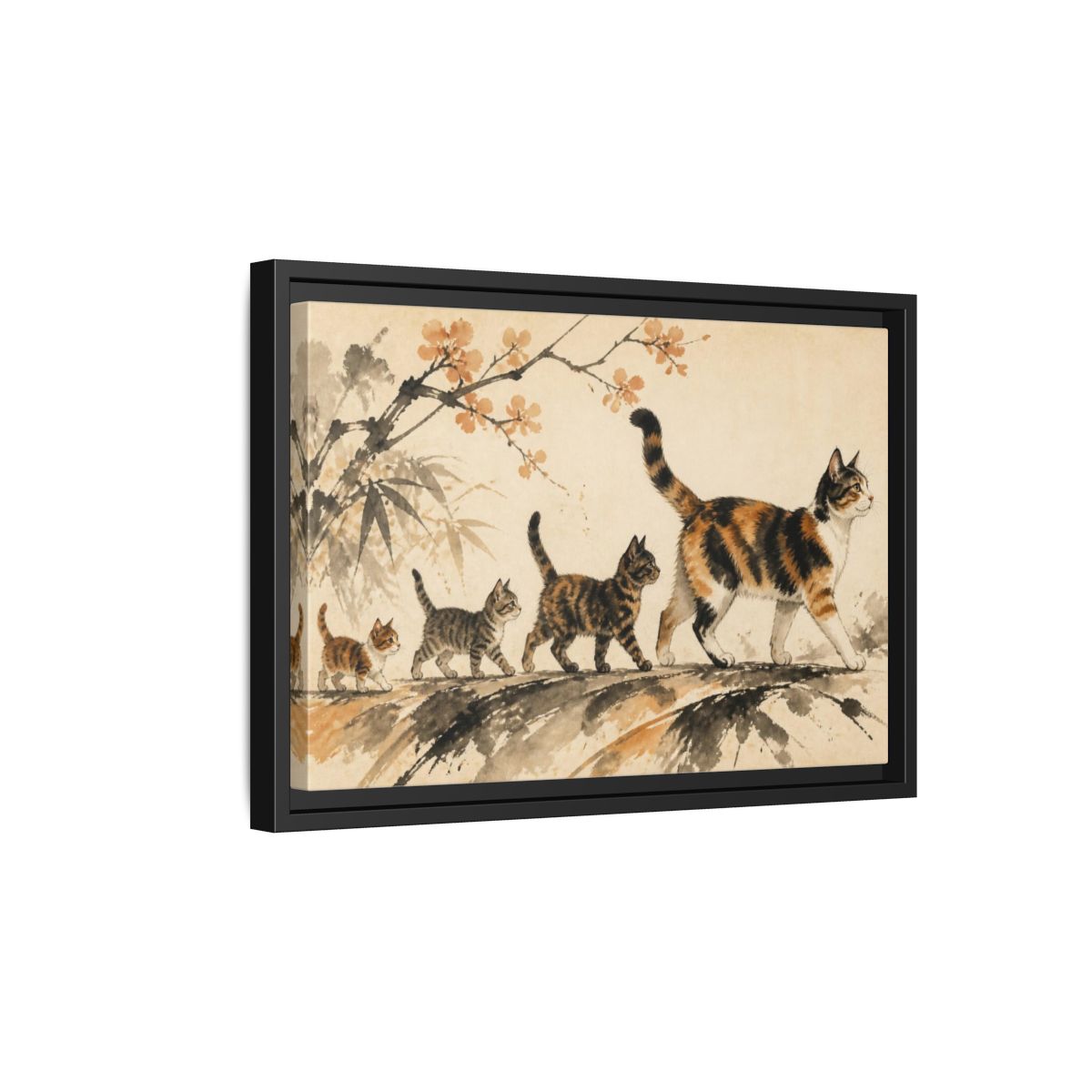 Side Mockup 6. Pet Cat Parade shown as framed canvas print