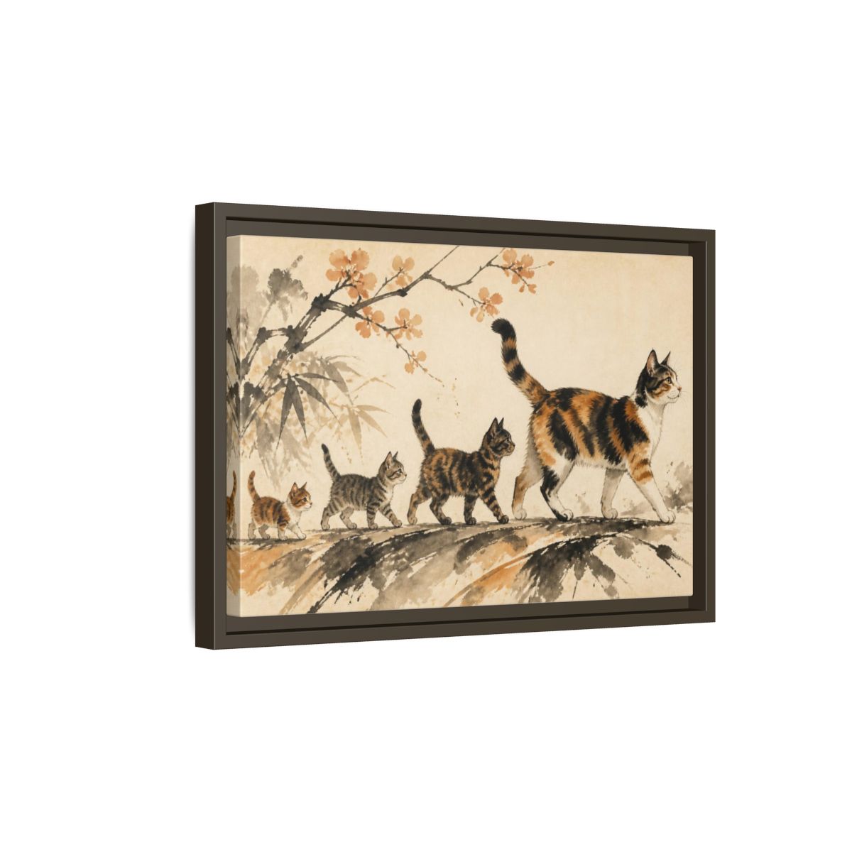 Side Mockup 5. Pet Cat Parade shown as framed canvas print