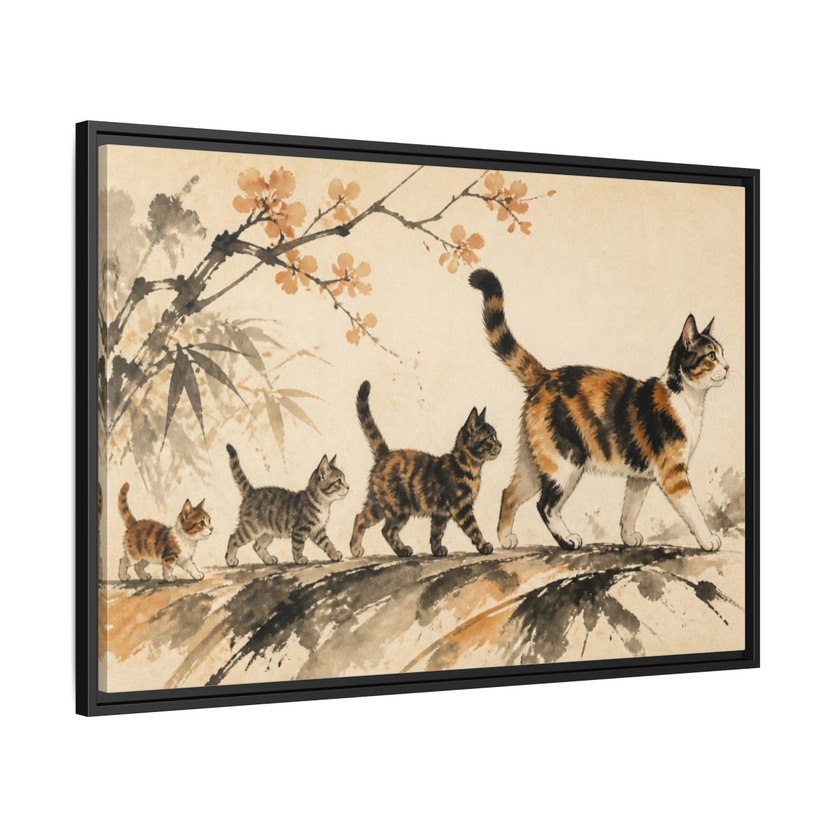 Side Mockup 13. Pet Cat Parade shown as framed canvas print
