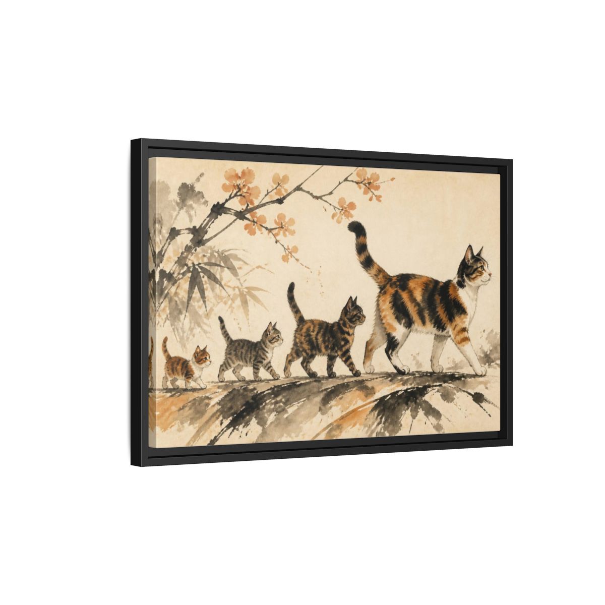 Side Mockup 3. Pet Cat Parade shown as framed canvas print