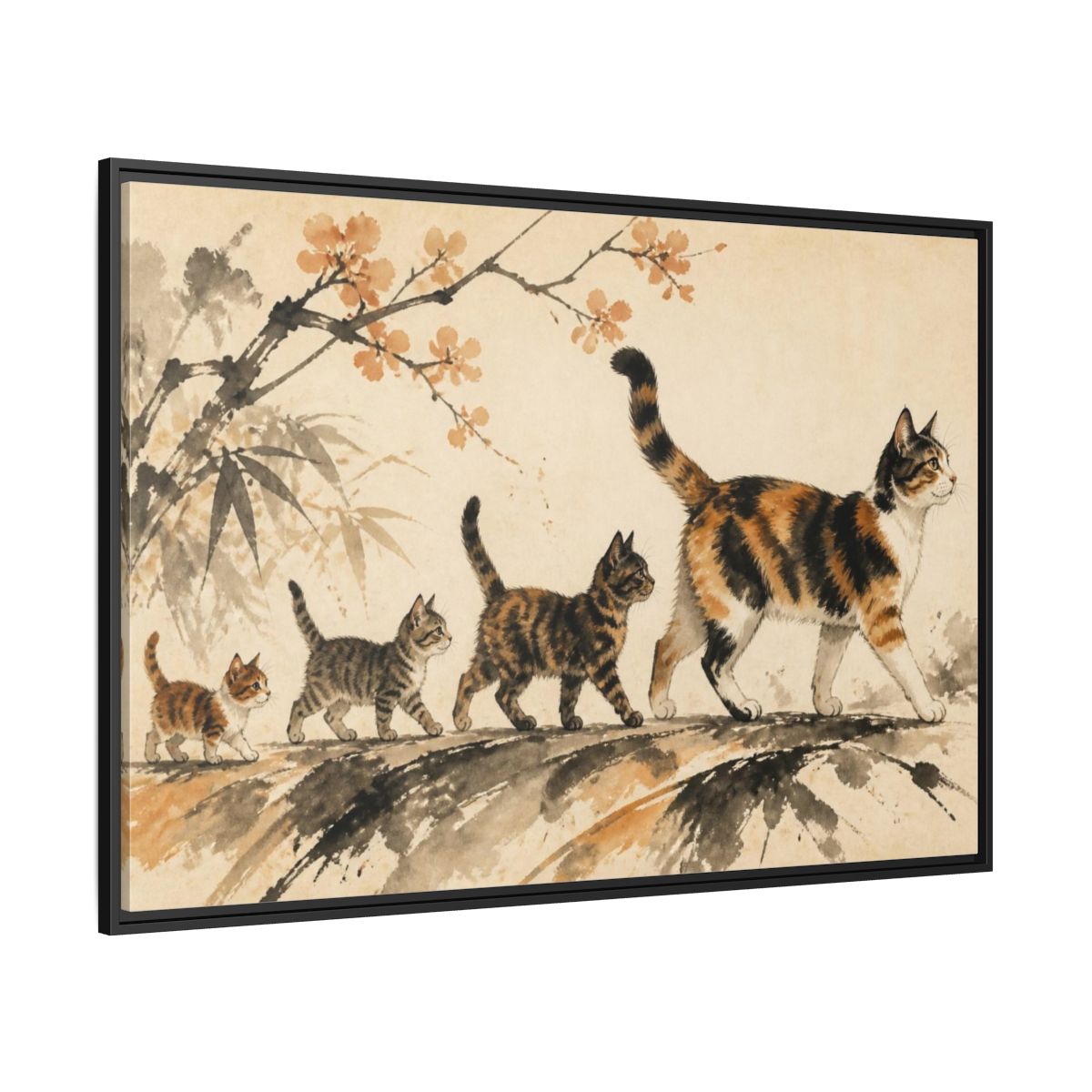 Side Mockup 12. Pet Cat Parade shown as framed canvas print