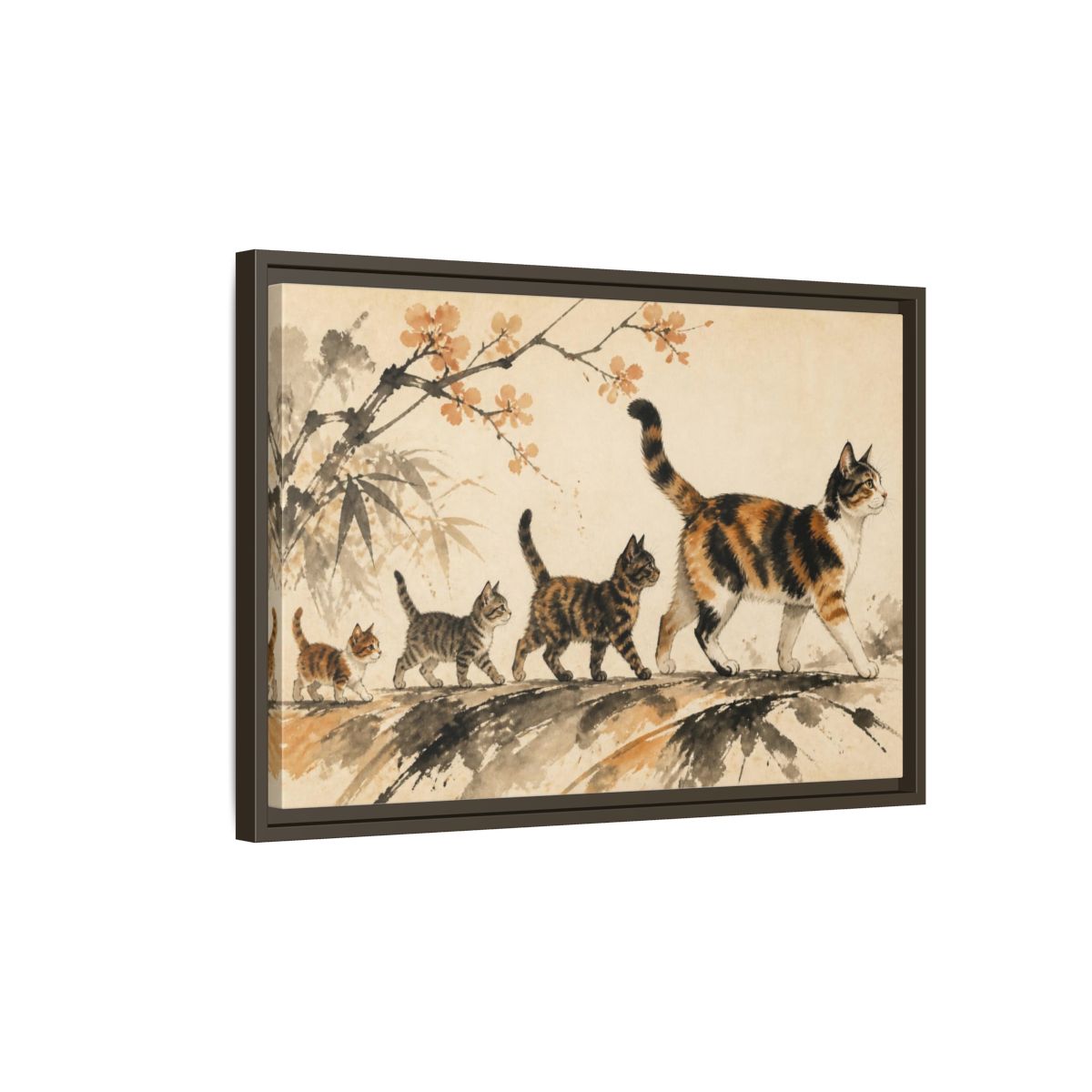 Side Mockup 2. Pet Cat Parade shown as framed canvas print