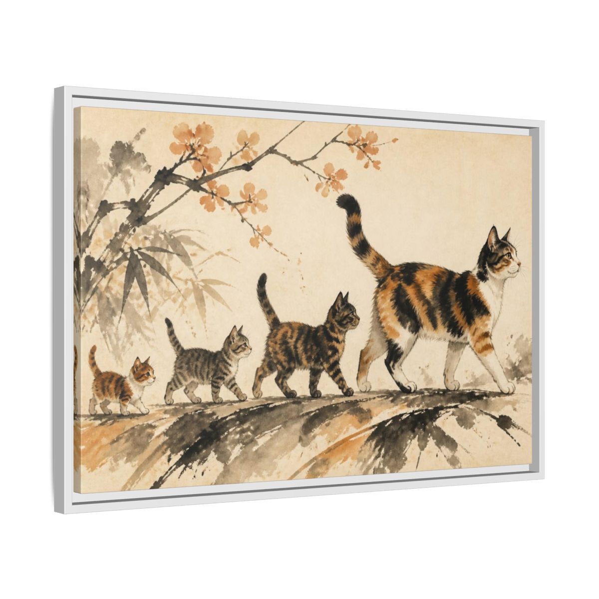 Side Mockup 10. Pet Cat Parade shown as framed canvas print