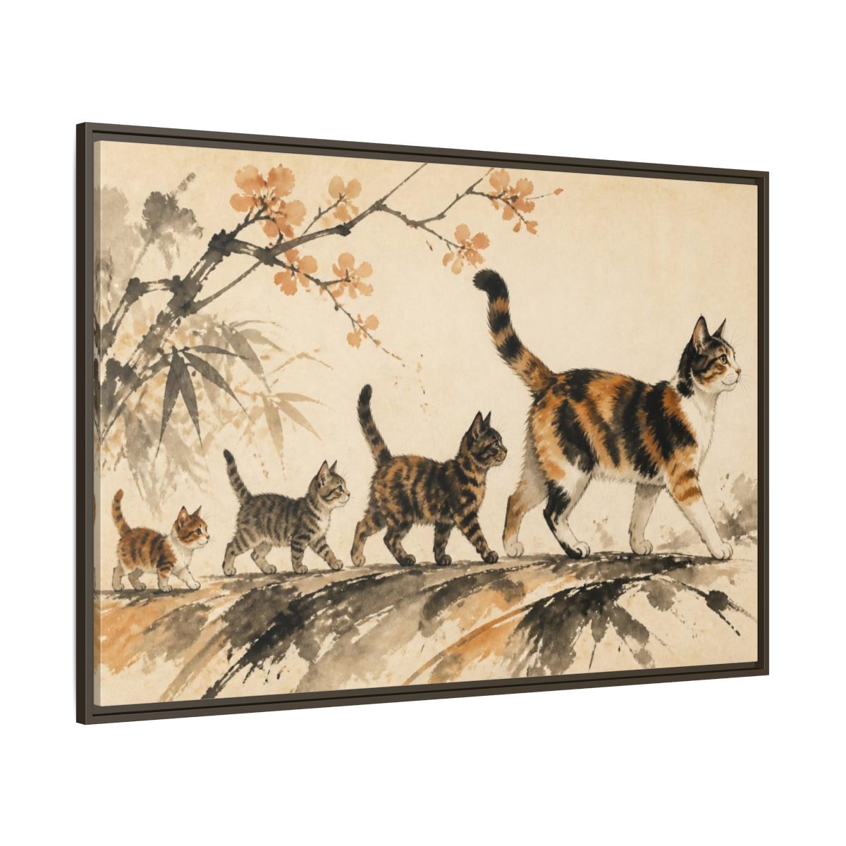 Side Mockup 8. Pet Cat Parade shown as framed canvas print