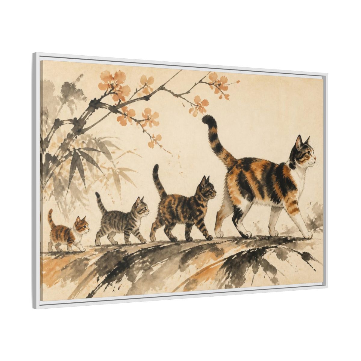 Side Mockup 7. Pet Cat Parade shown as framed canvas print