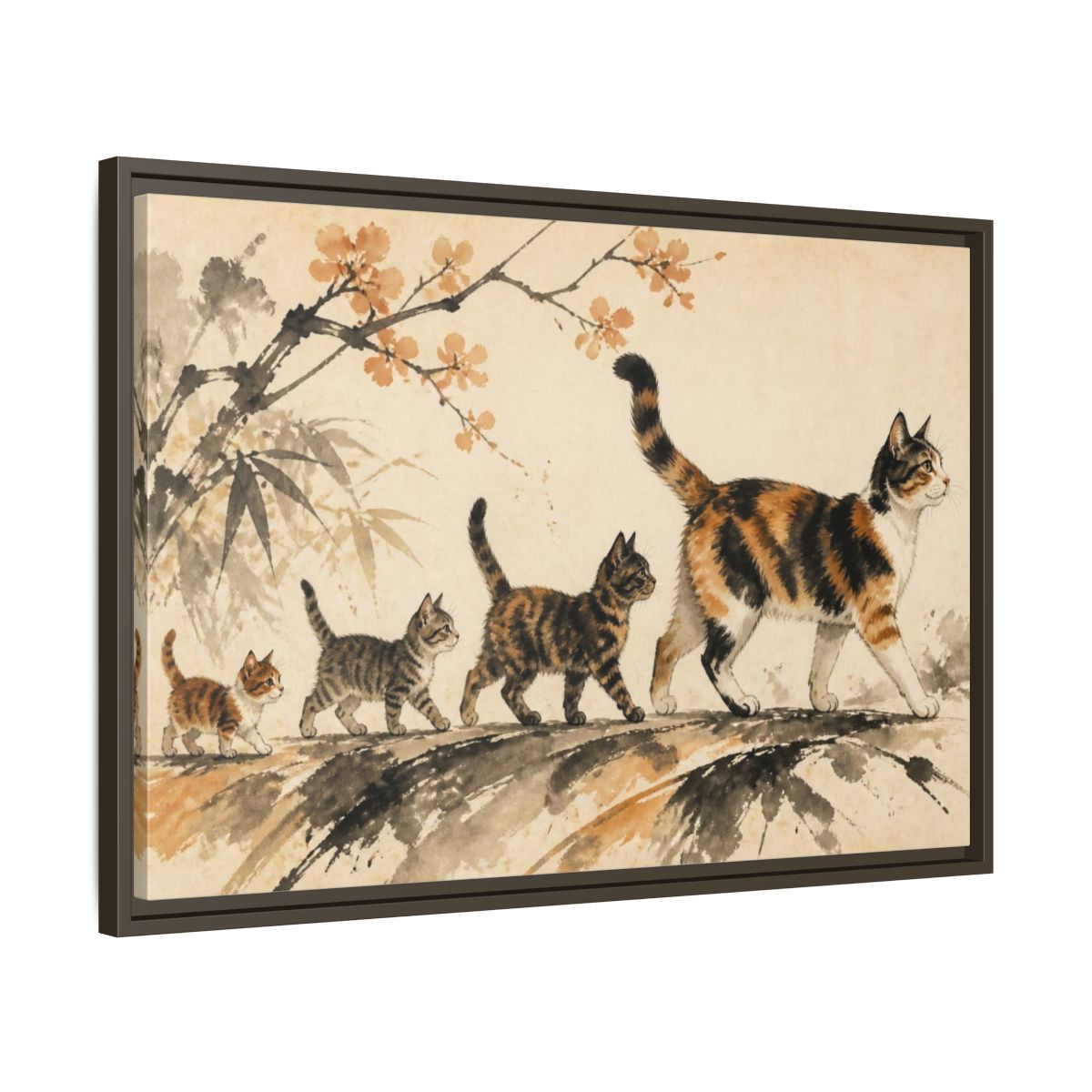 Side Mockup 11. Pet Cat Parade shown as framed canvas print