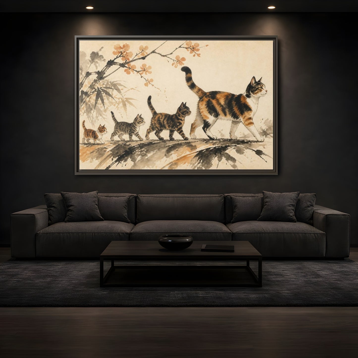 Mockup 3. Pet Cat Parade shown as framed canvas print