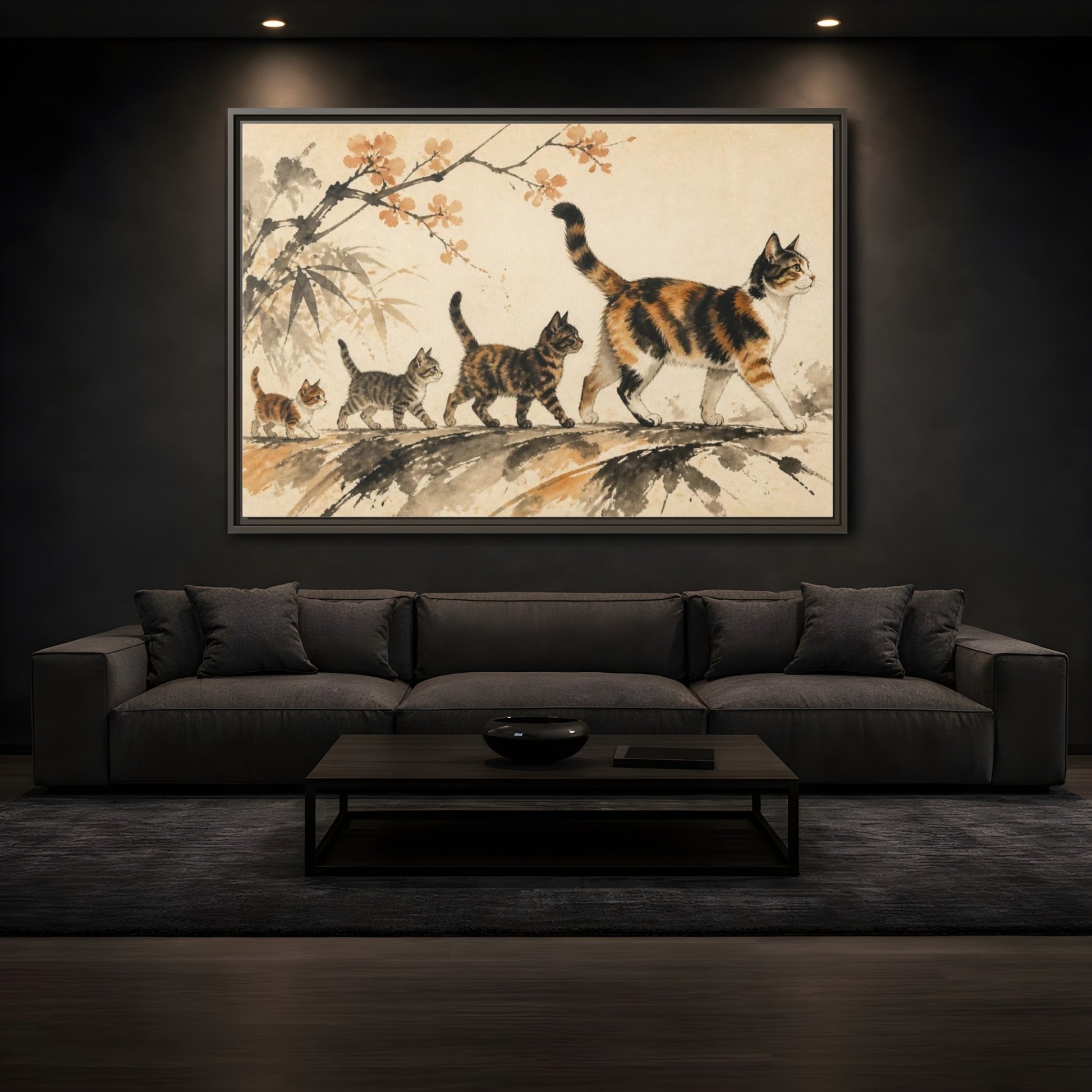 Mockup 3. Pet Cat Parade shown as framed canvas print