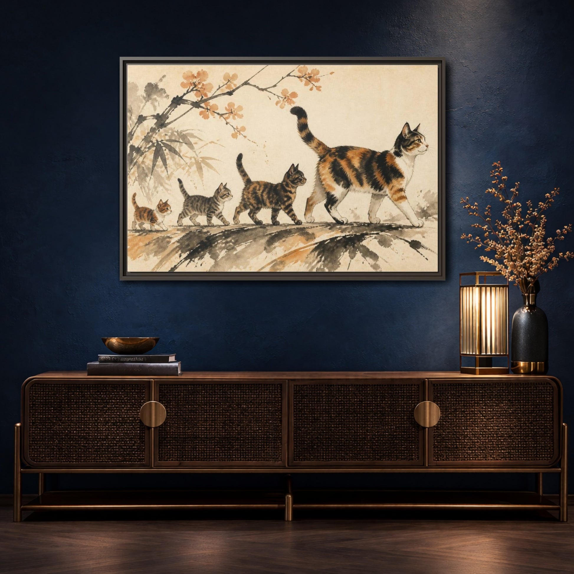 Mockup 4. Pet Cat Parade shown as framed canvas print