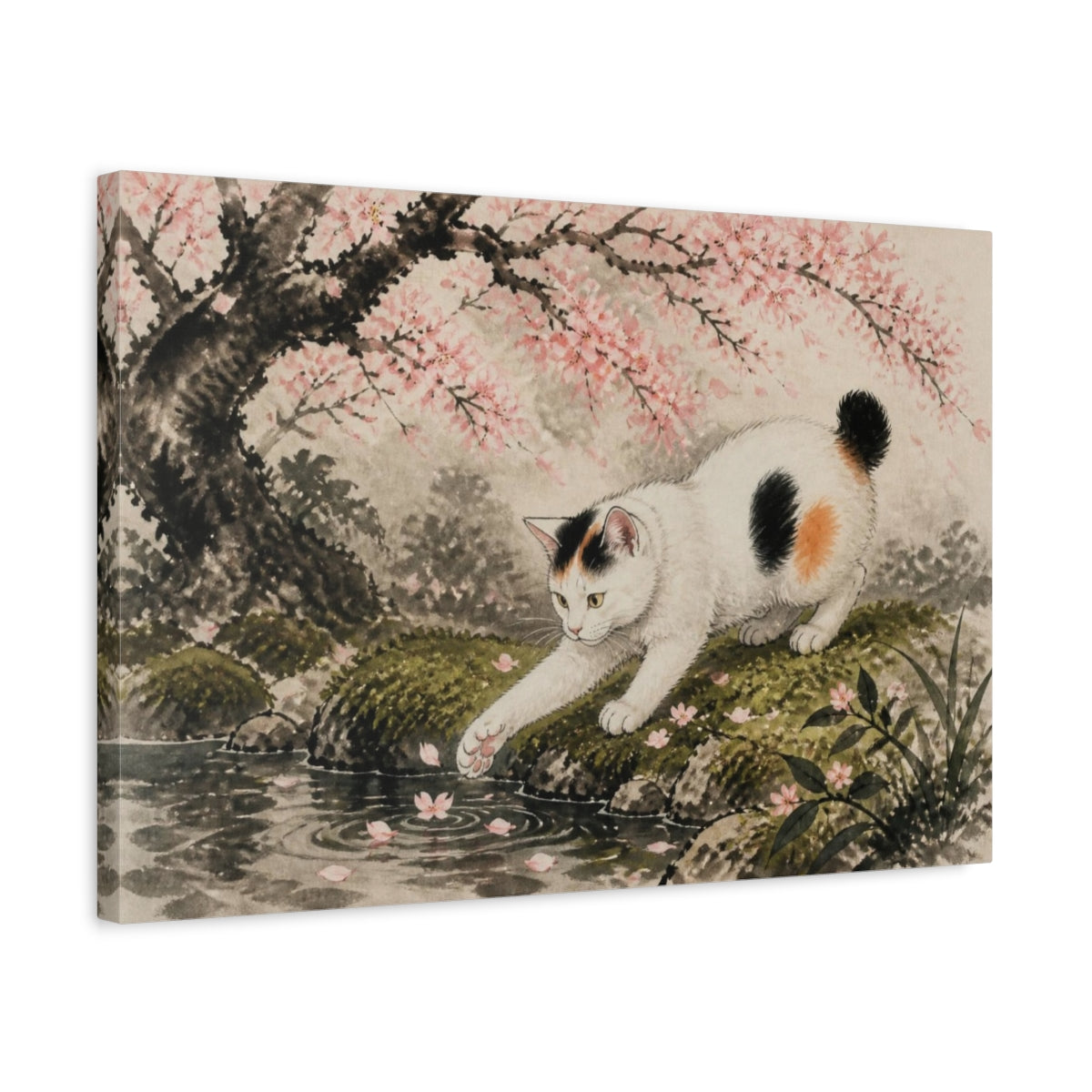 Side Mockup 3. Pet Cat Under Cherry Blossoms shown as canvas print