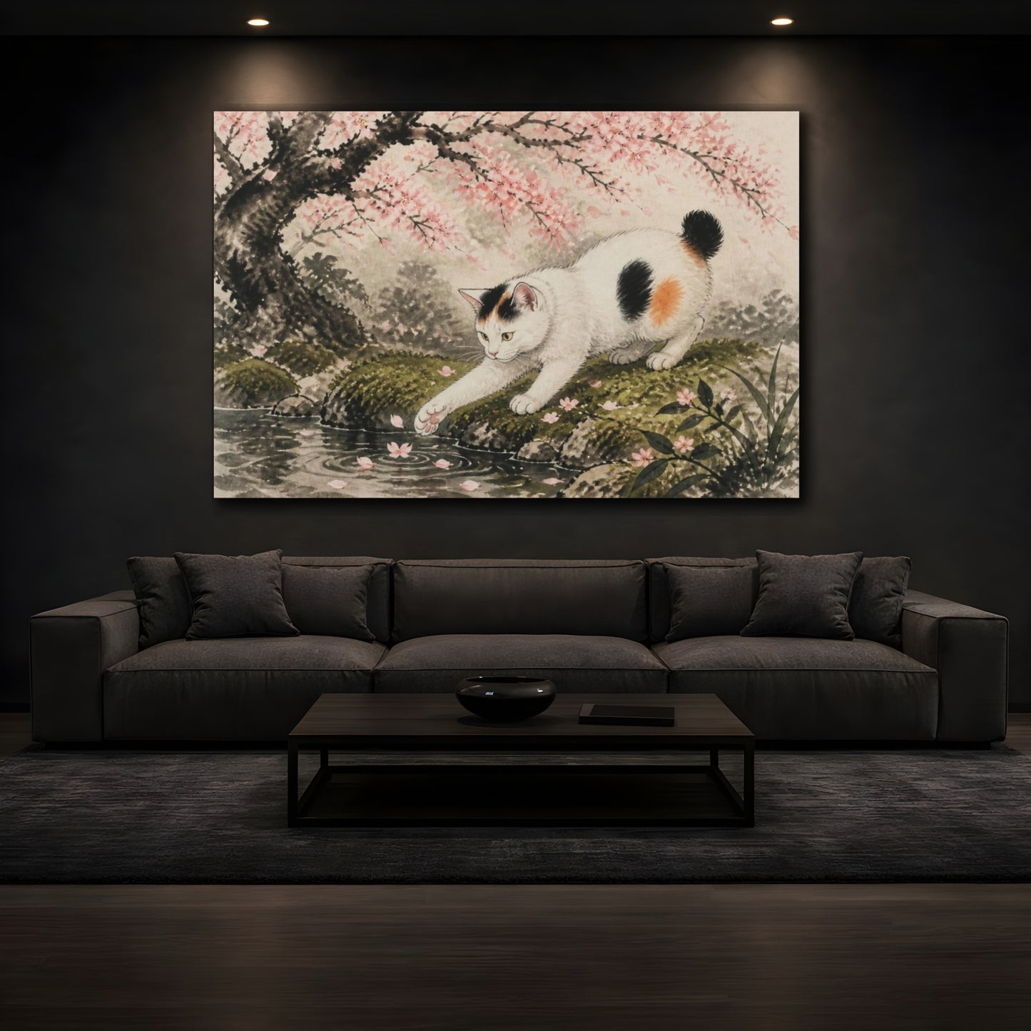 Mockup 3. Pet Cat Under Cherry Blossoms shown as canvas print