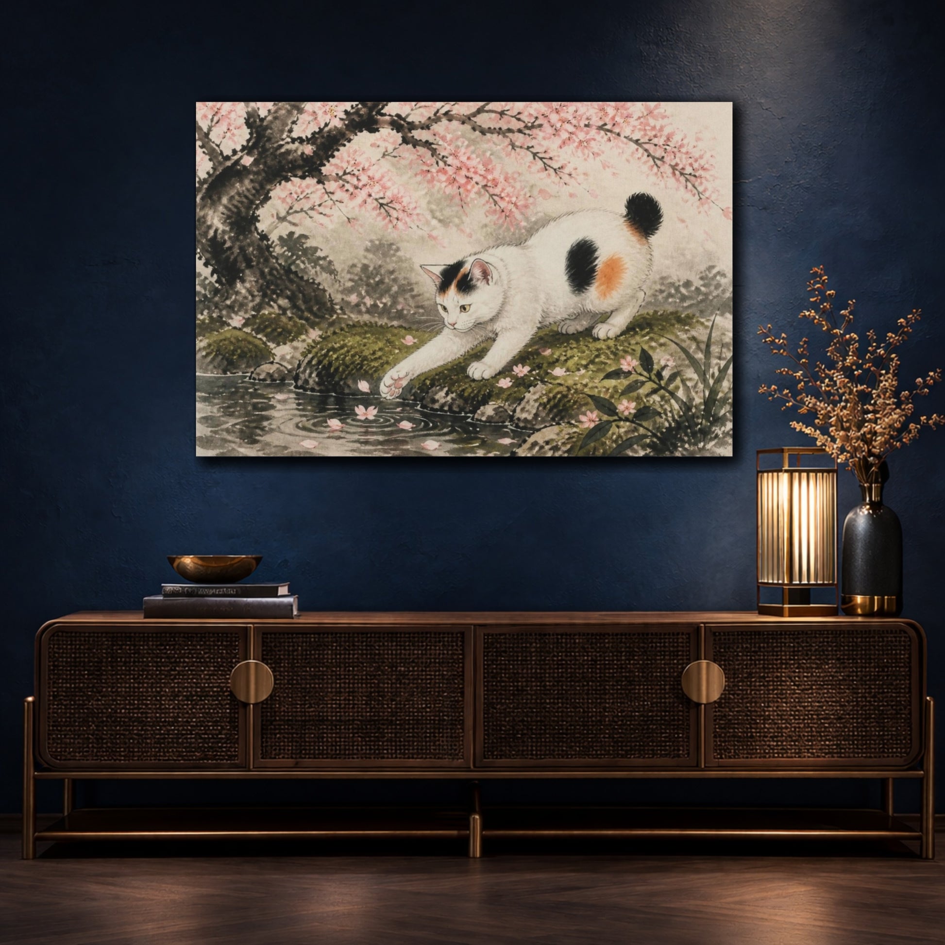 Mockup 4. Pet Cat Under Cherry Blossoms shown as canvas print