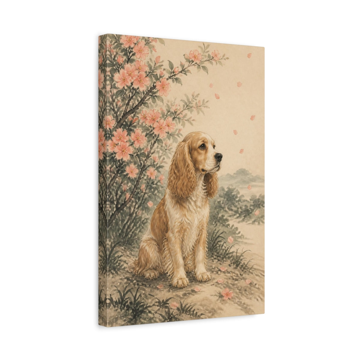 Side Mockup 4. Pet Cocker Spaniel Portrait shown as canvas print