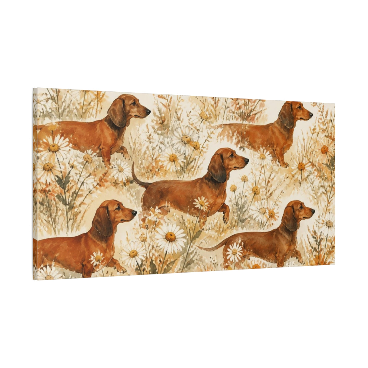 Main Mockup. Pet Dachshund Meadow shown as canvas print