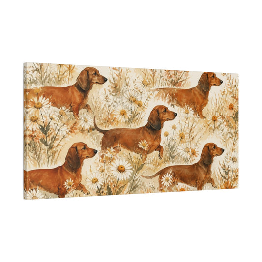 Main Mockup. Pet Dachshund Meadow shown as canvas print