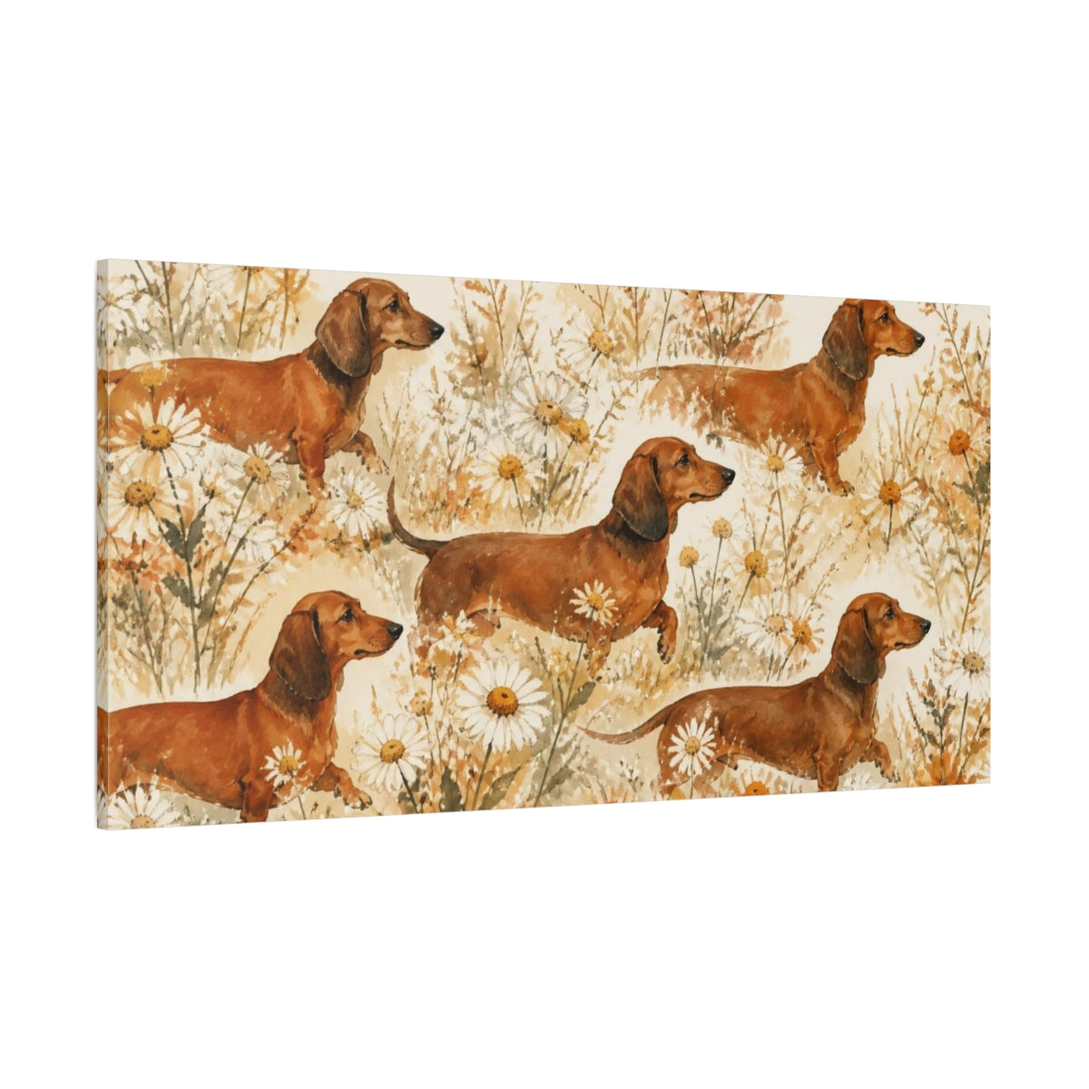 Side Mockup 2. Pet Dachshund Meadow shown as canvas print