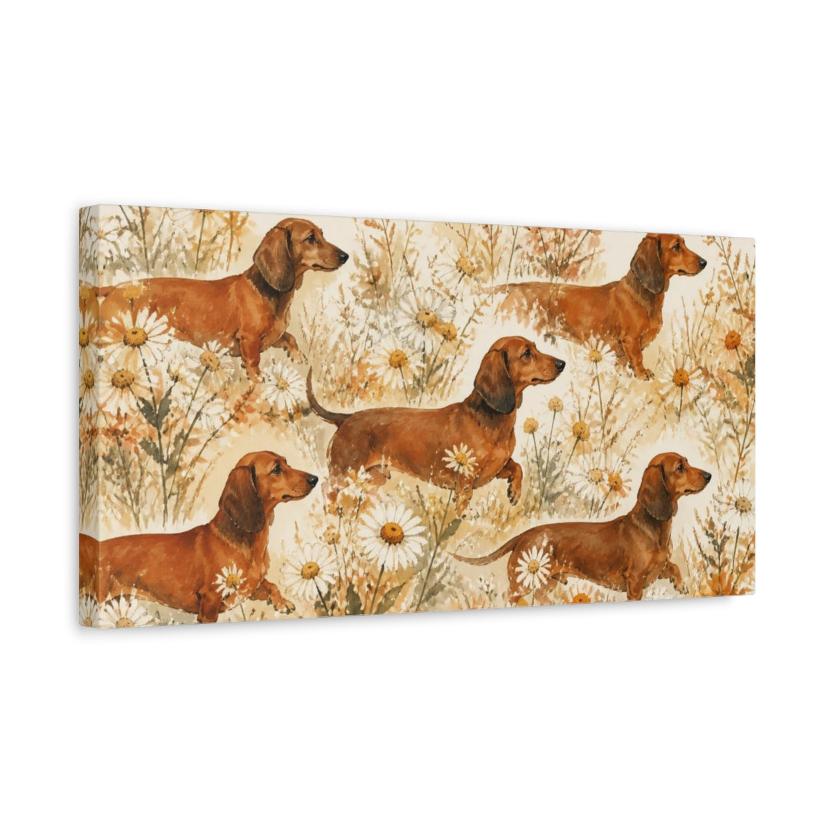 Side Mockup 3. Pet Dachshund Meadow shown as canvas print