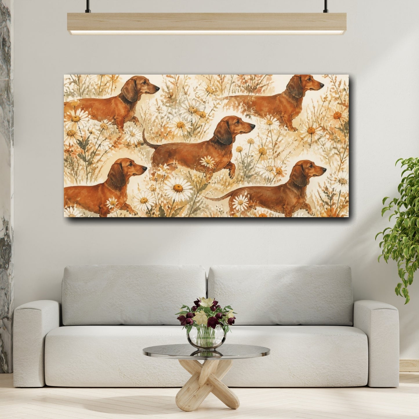 Mockup 2. Pet Dachshund Meadow shown as canvas print