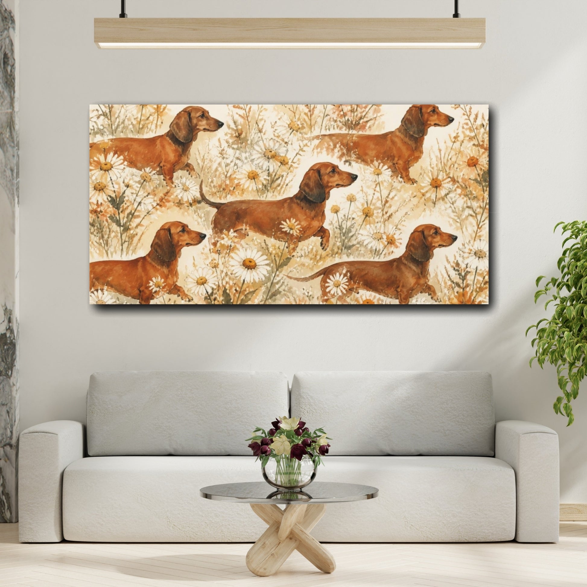 Mockup 2. Pet Dachshund Meadow shown as canvas print
