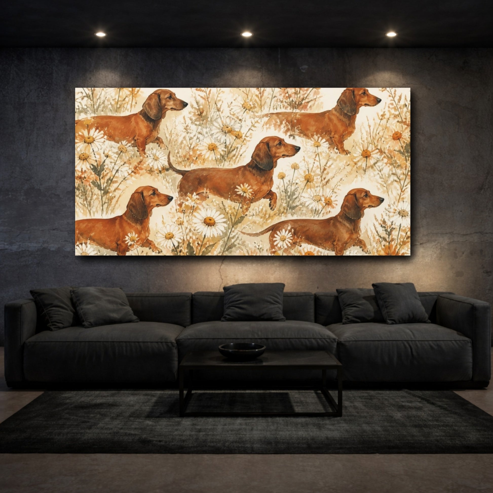 Mockup 3. Pet Dachshund Meadow shown as canvas print