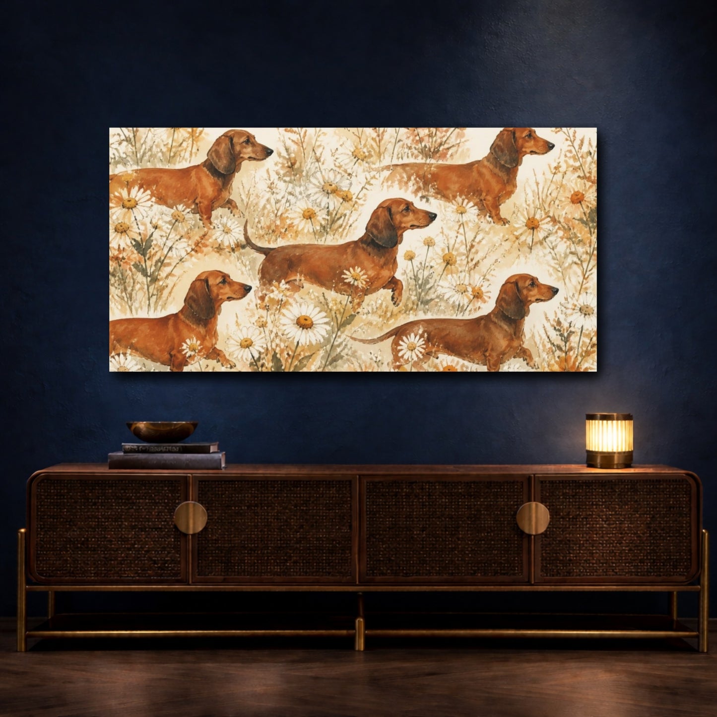 Mockup 4. Pet Dachshund Meadow shown as canvas print