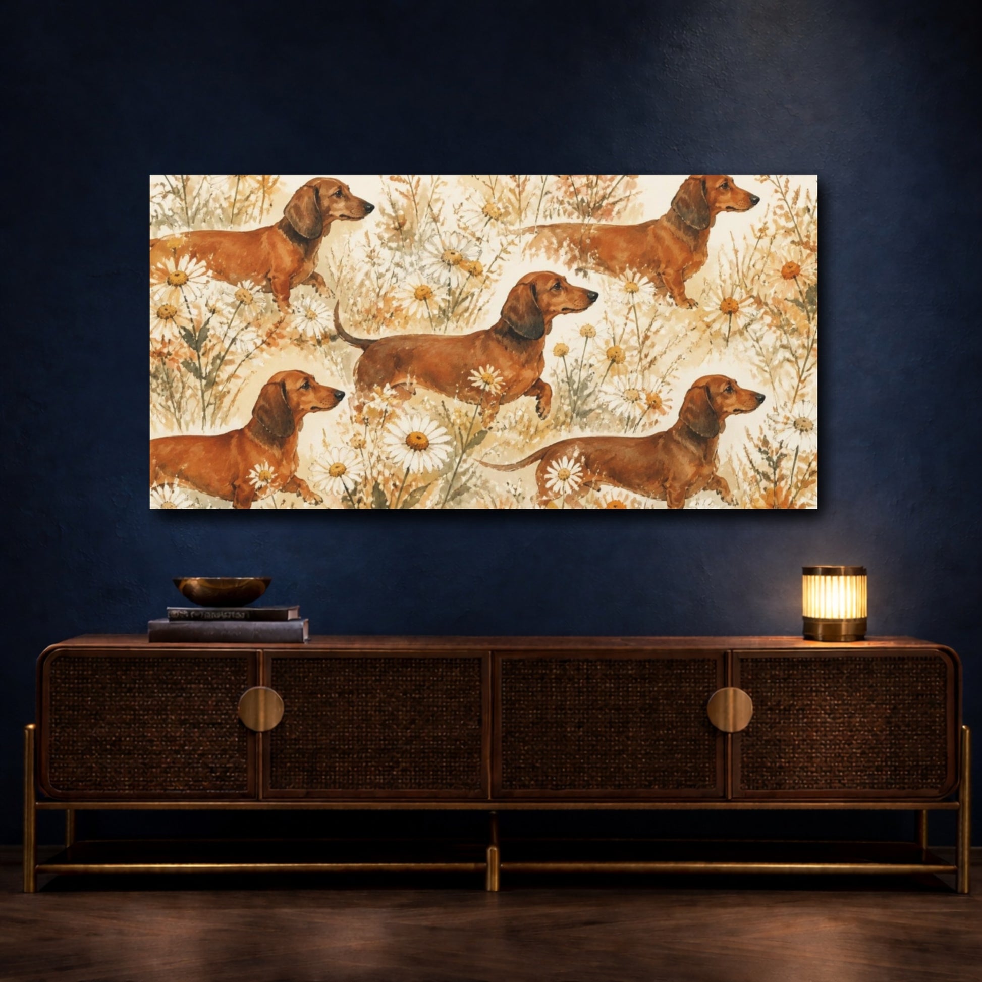 Mockup 4. Pet Dachshund Meadow shown as canvas print