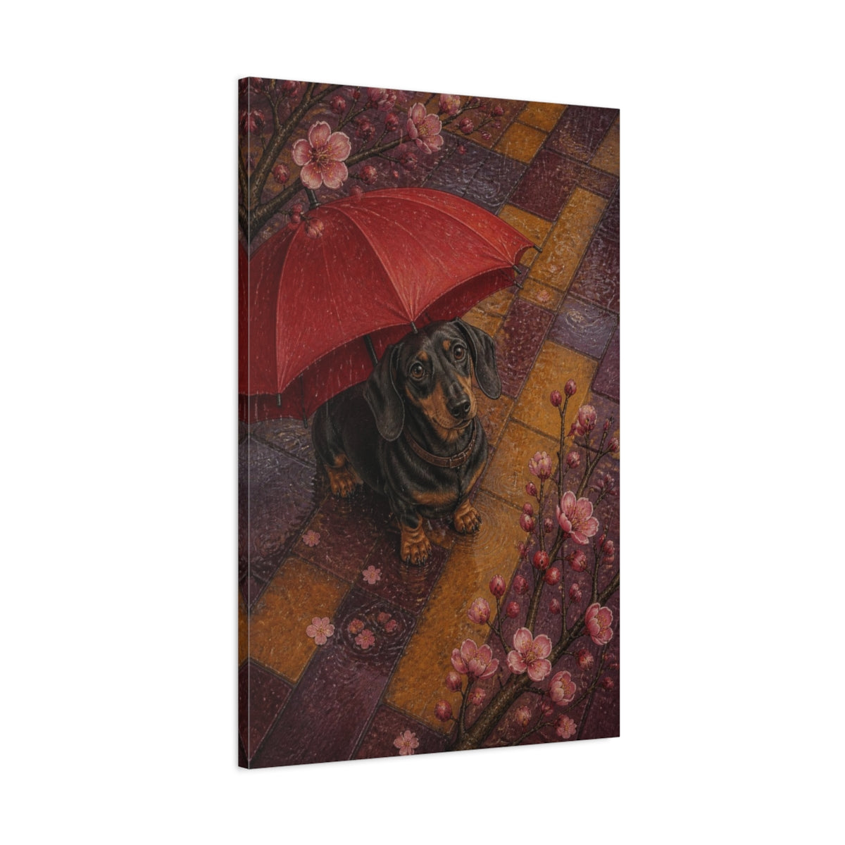 Main Mockup. Pet Dachshund With Umbrella shown as canvas print