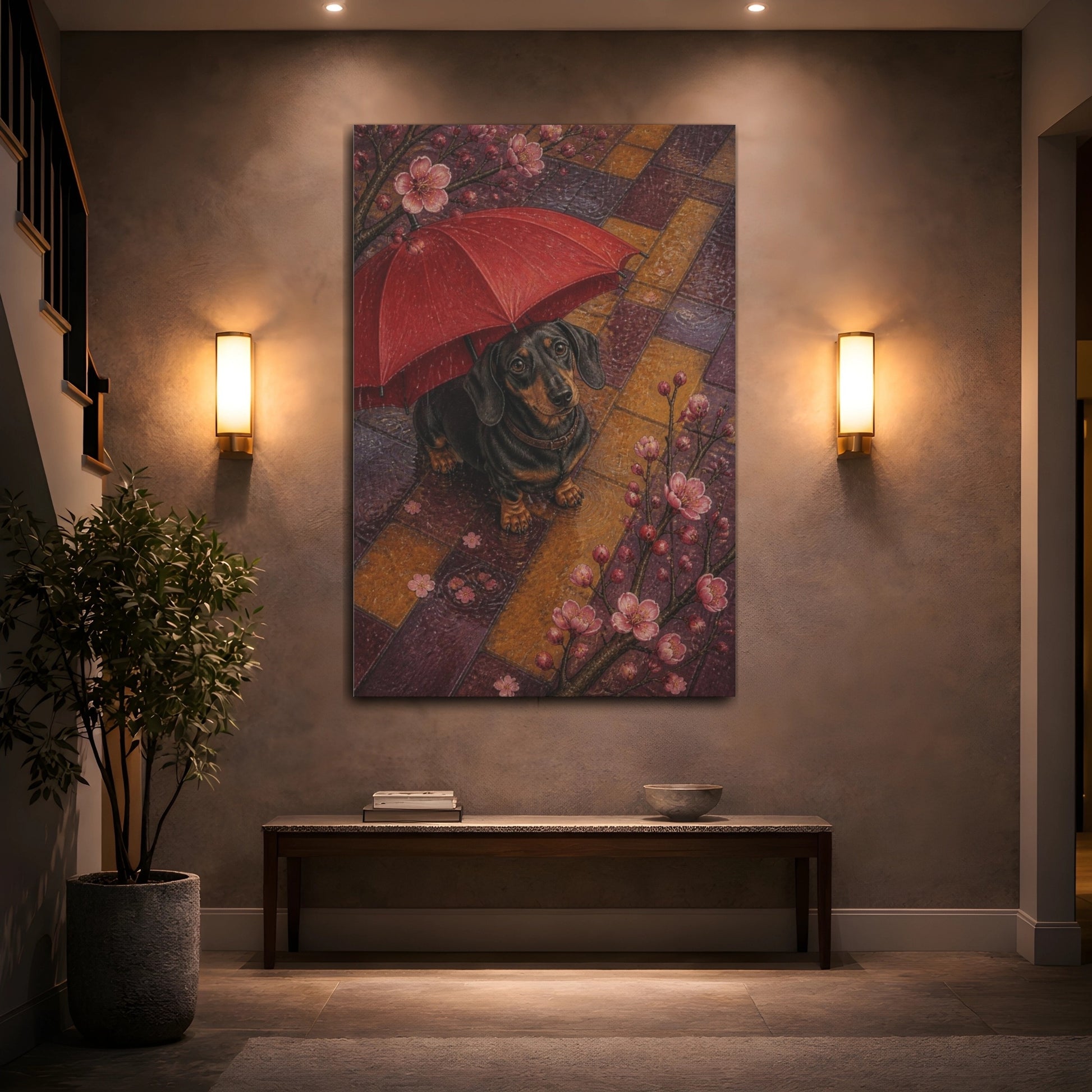 Mockup 2. Pet Dachshund With Umbrella shown as canvas print