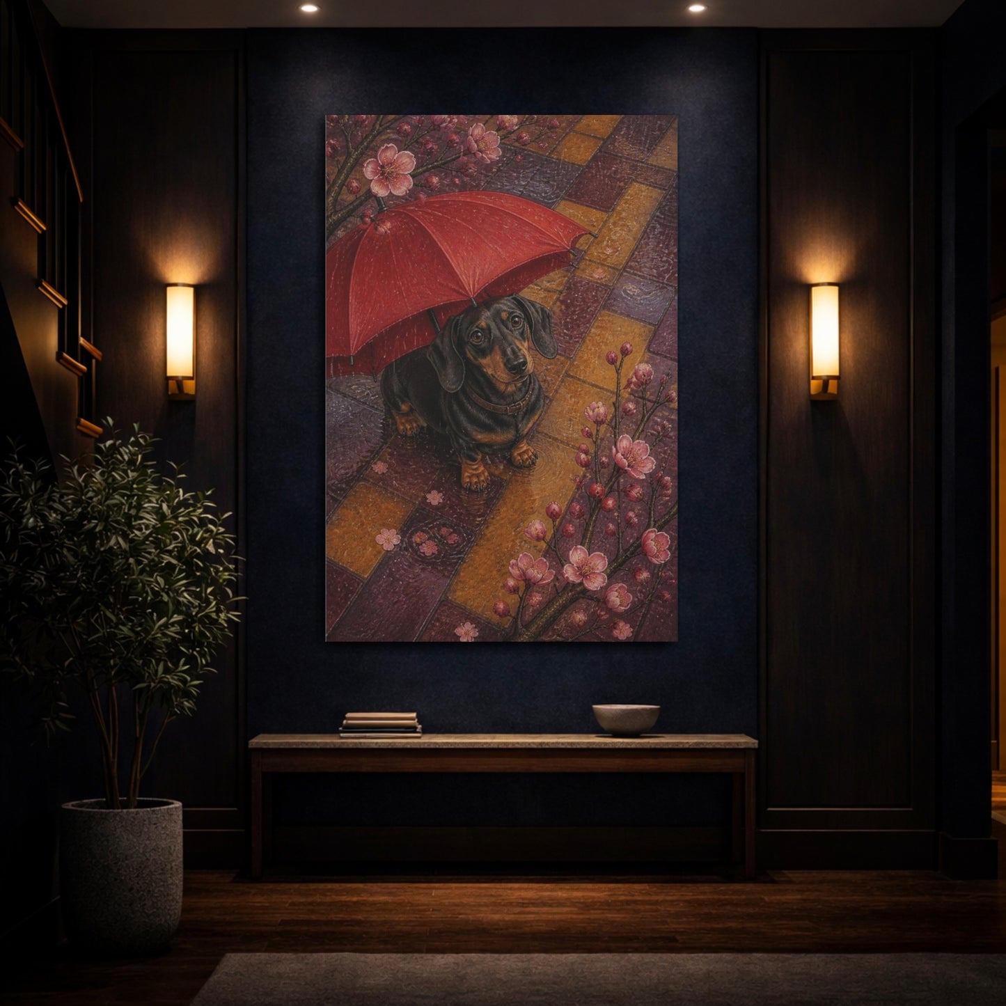Mockup 4. Pet Dachshund With Umbrella shown as canvas print