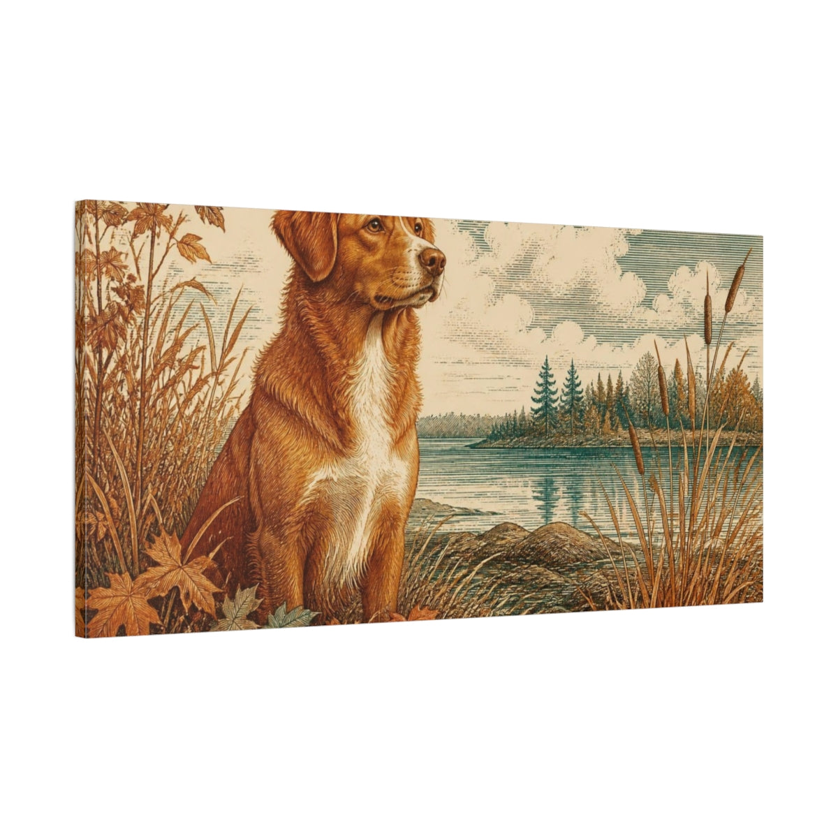 Main Mockup. Pet Dog By Lake shown as canvas print