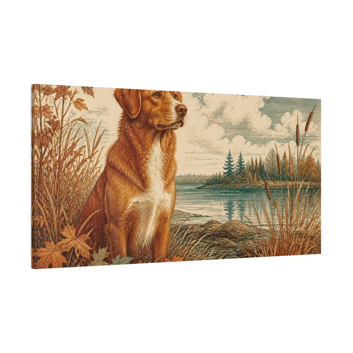 Side Mockup 2. Pet Dog By Lake shown as canvas print